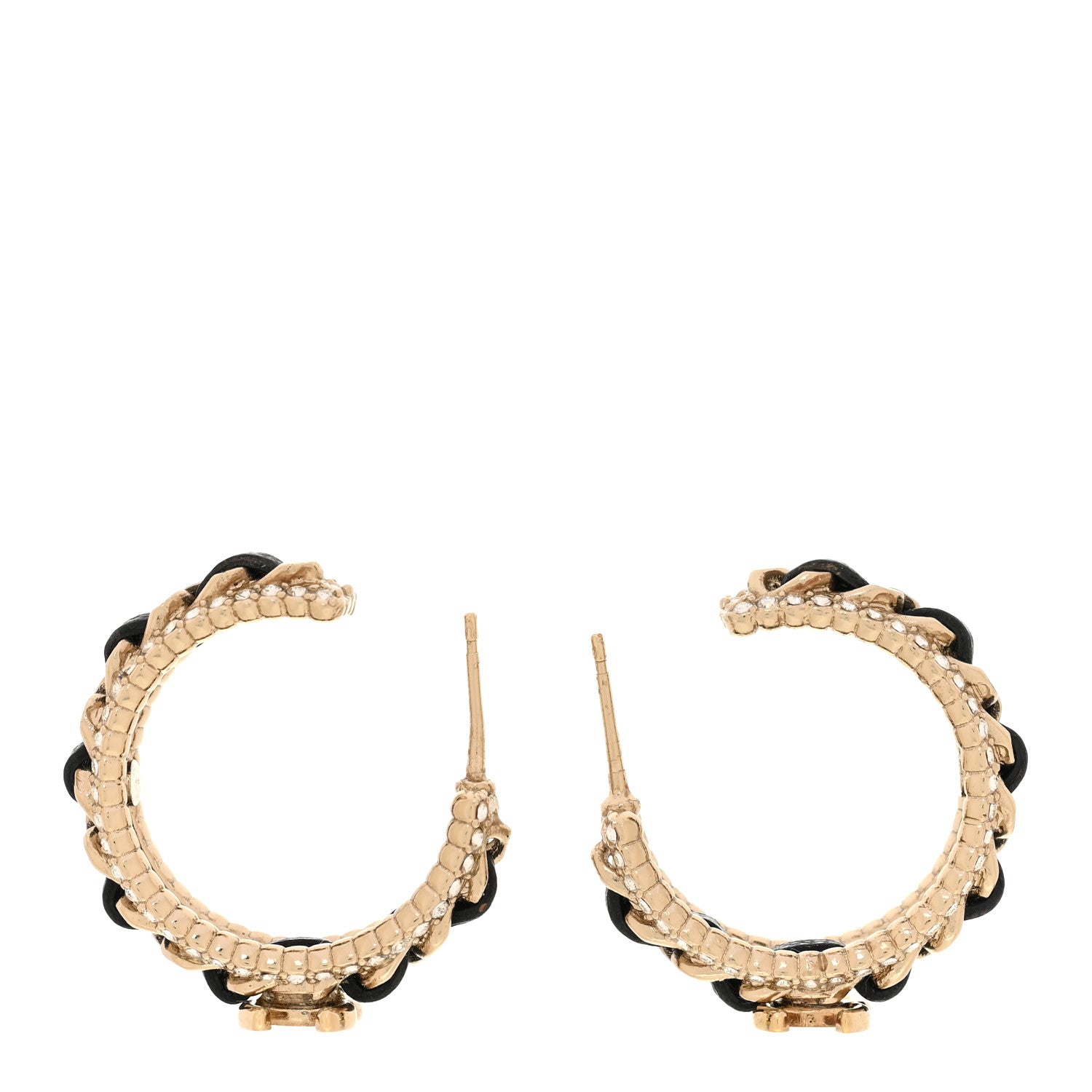 Crystal Lambskin CC Chain Hoop Earrings Gold Black