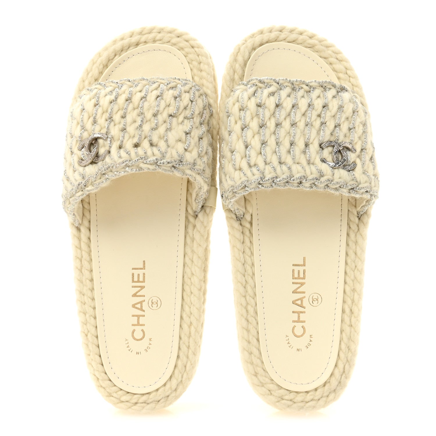 Braided Knit CC Mules 39 Ecru