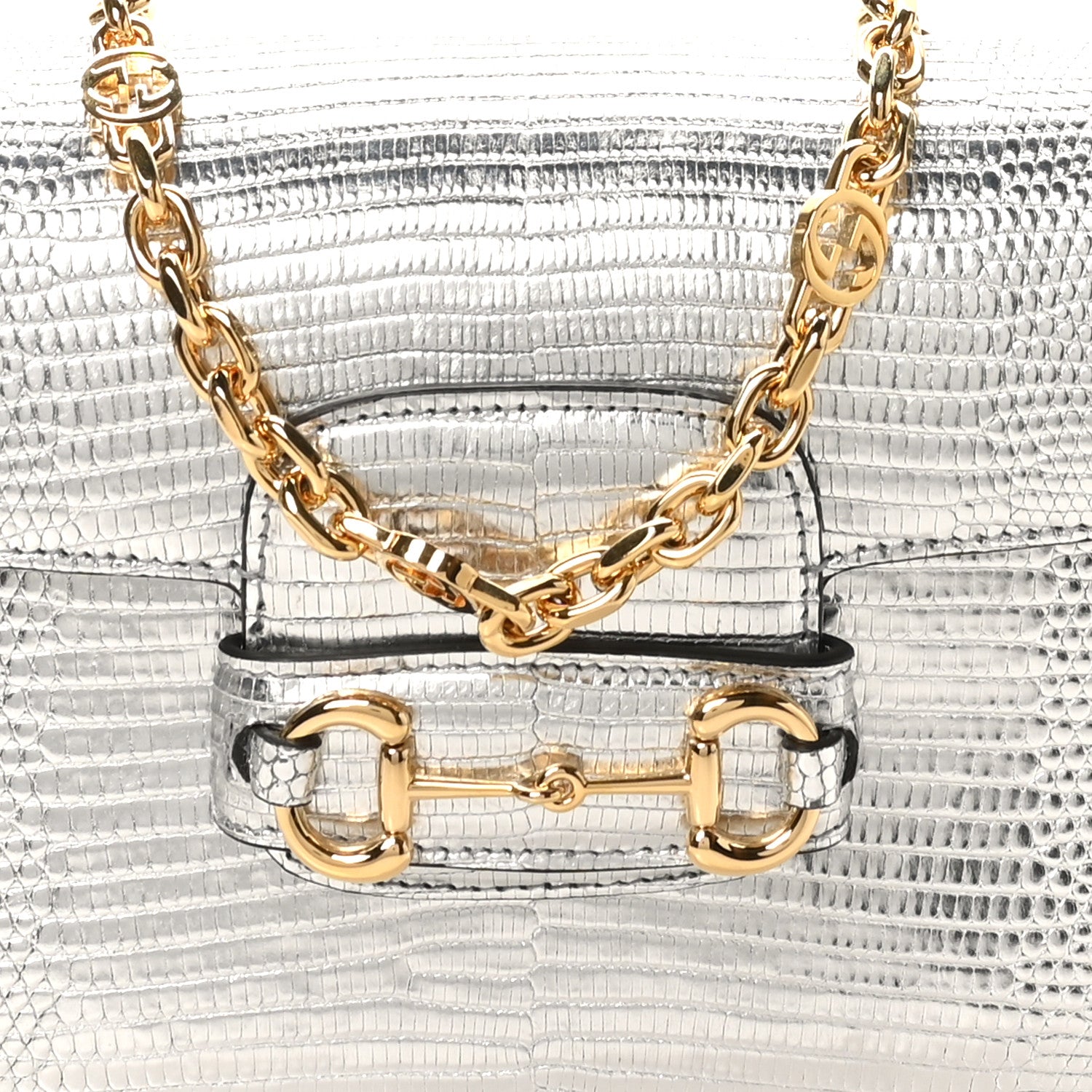 Lizard Mini Horsebit 1955 Shoulder Bag Silver