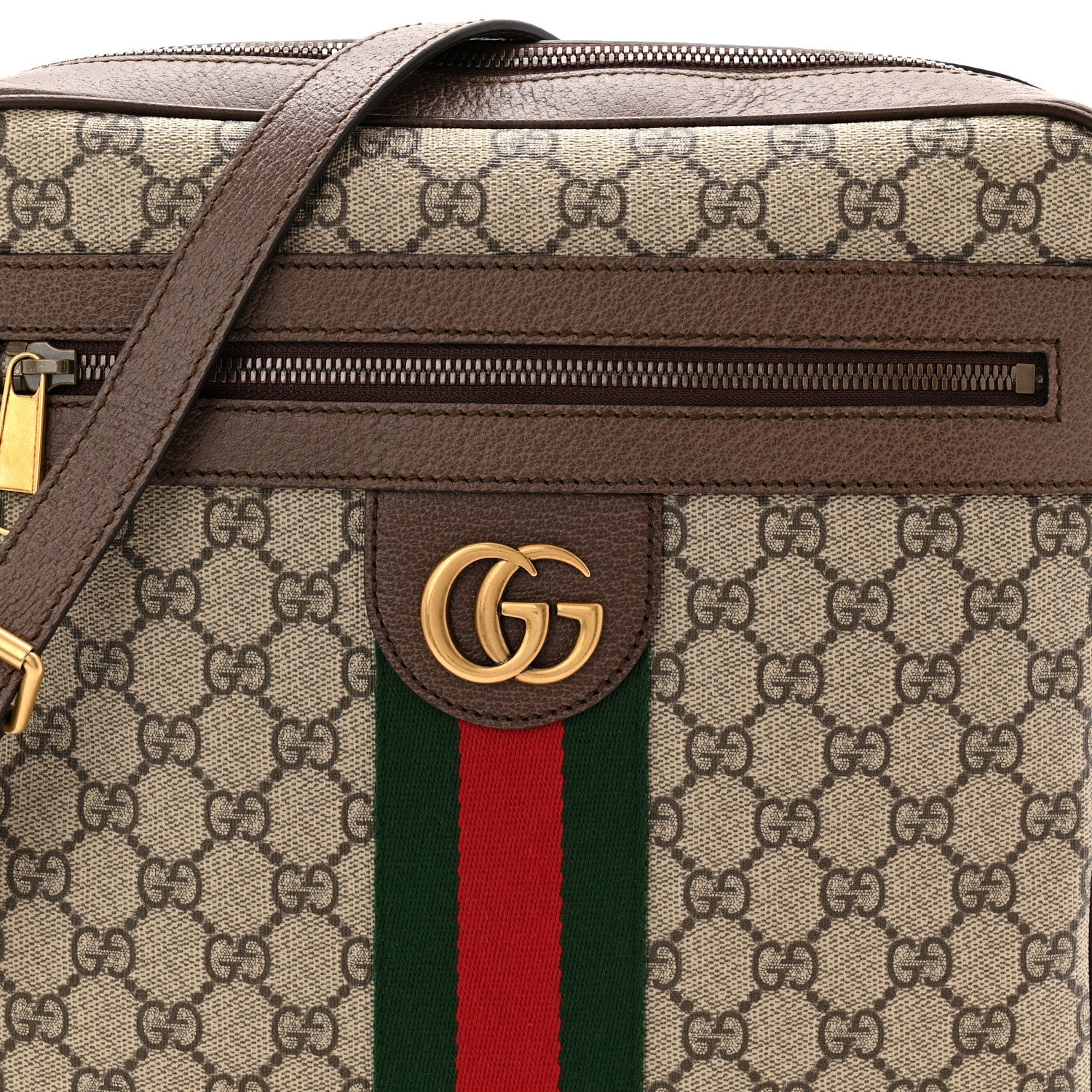 GG Supreme Monogram Web Medium Ophidia Messenger Bag Brown