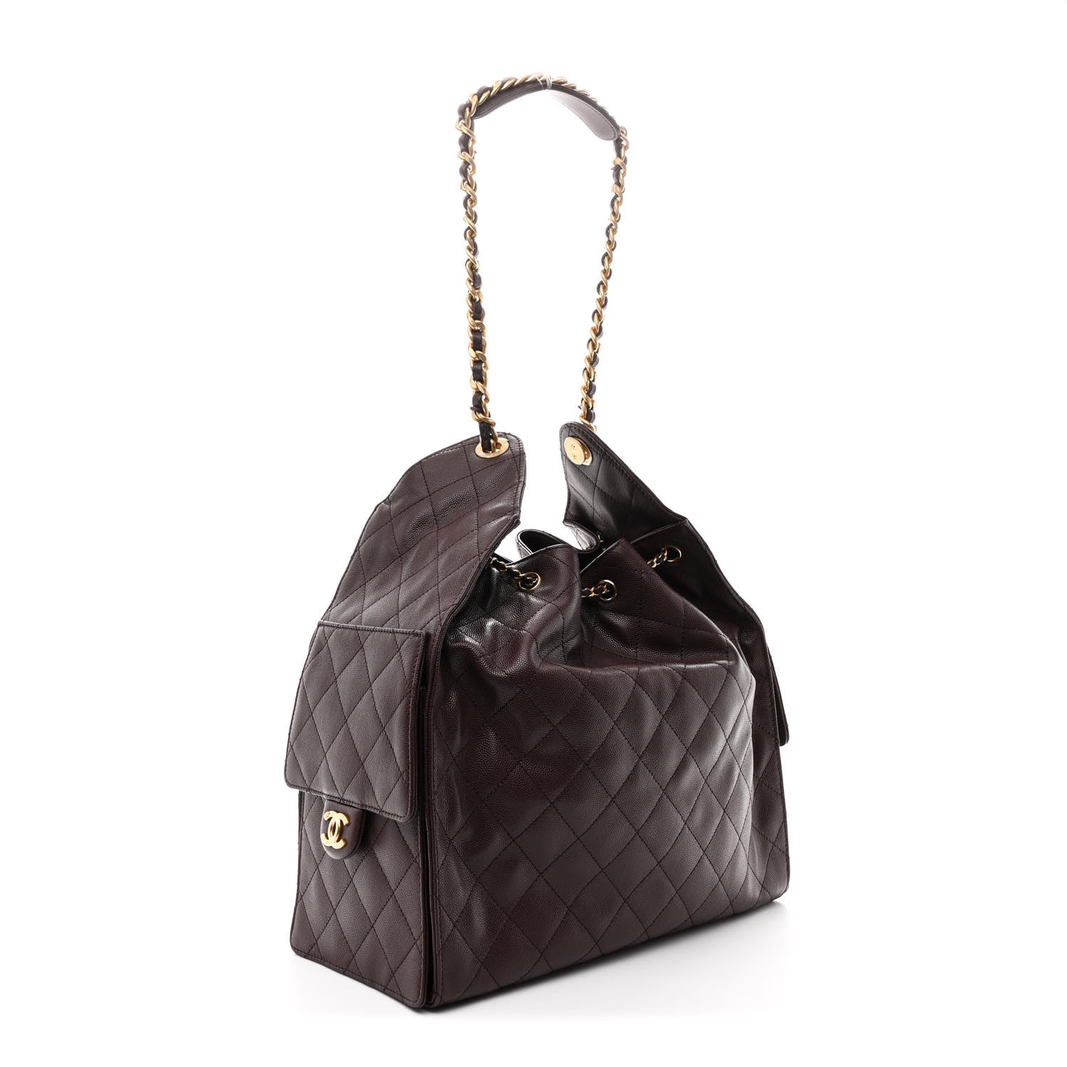 Caviar Quilted Medium Chanel 25 Handbag Dark Brown