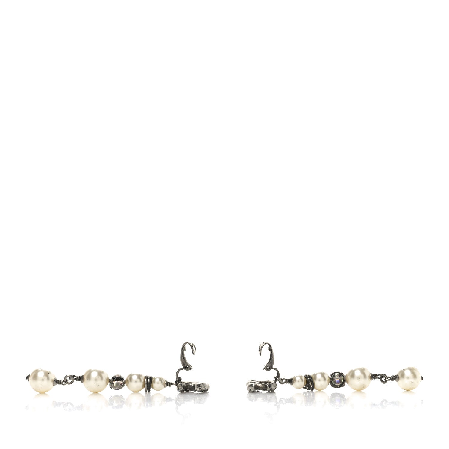 Pearl Crystal CC Chain Drop Earrings Silver