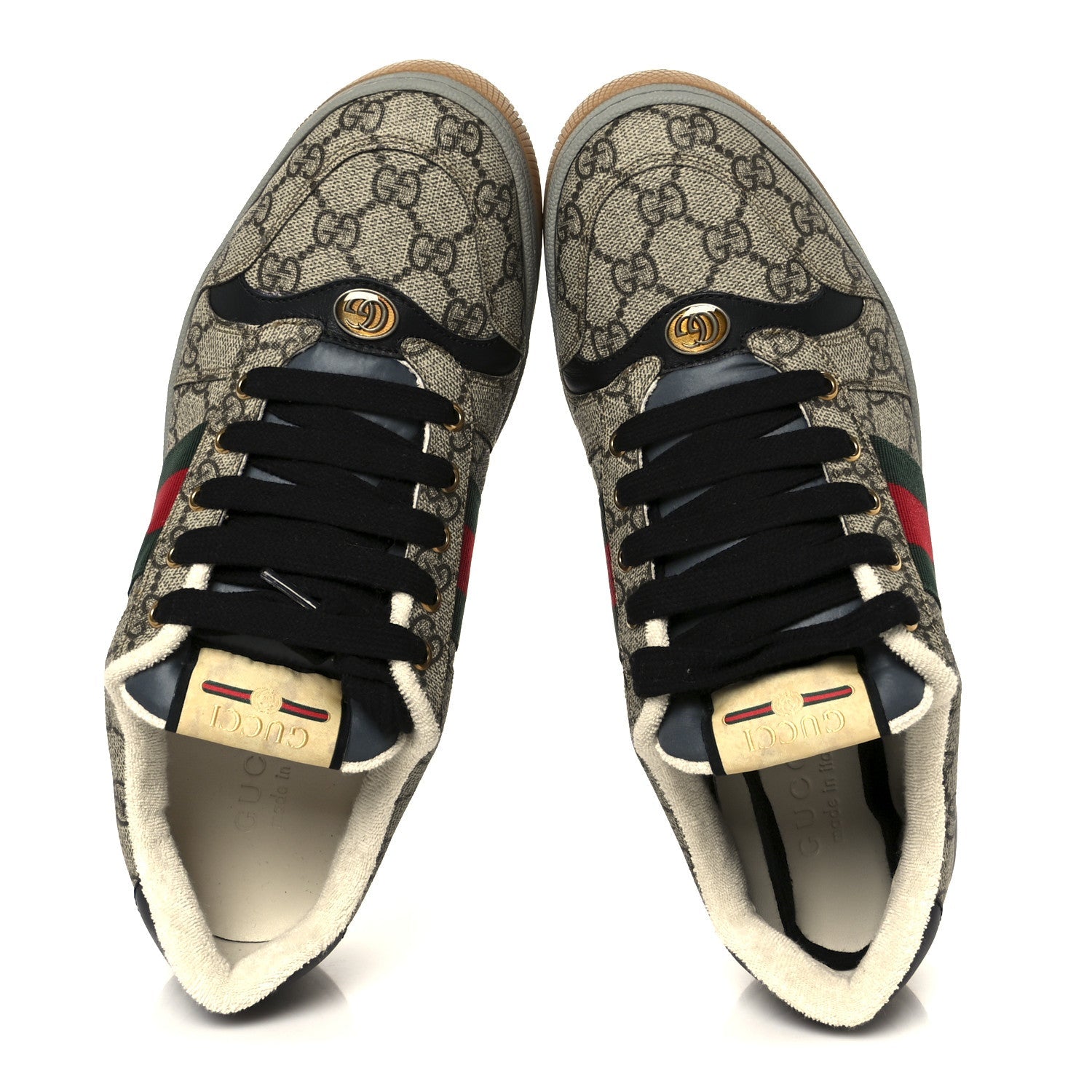 GG Supereme Monogram Miro Soft Calfskin Web Mens Screener Sneakers 8.5 8.5 Beige Ebony Black New Platinum