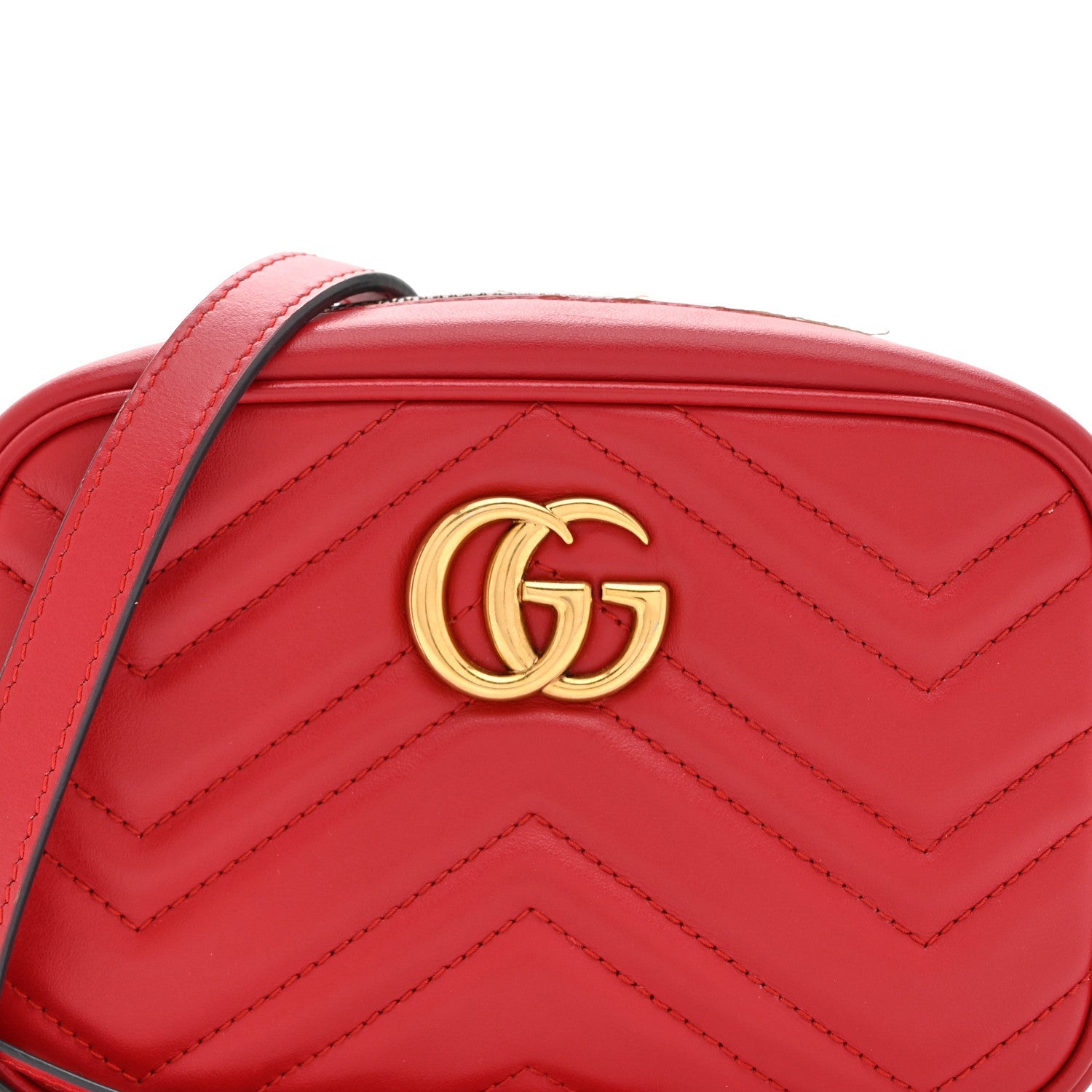 Calfskin Matelasse Mini GG Marmont Chain Shoulder Bag Hibiscus Red