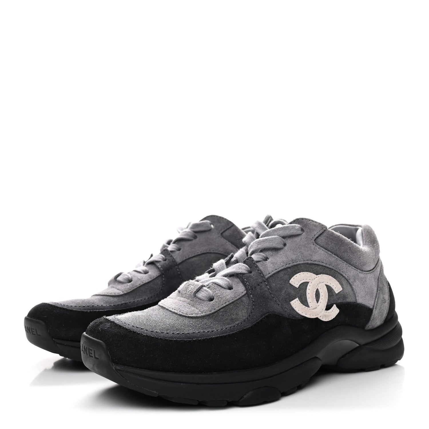 Suede Calfskin CC Sneakers 36.5 Black Grey