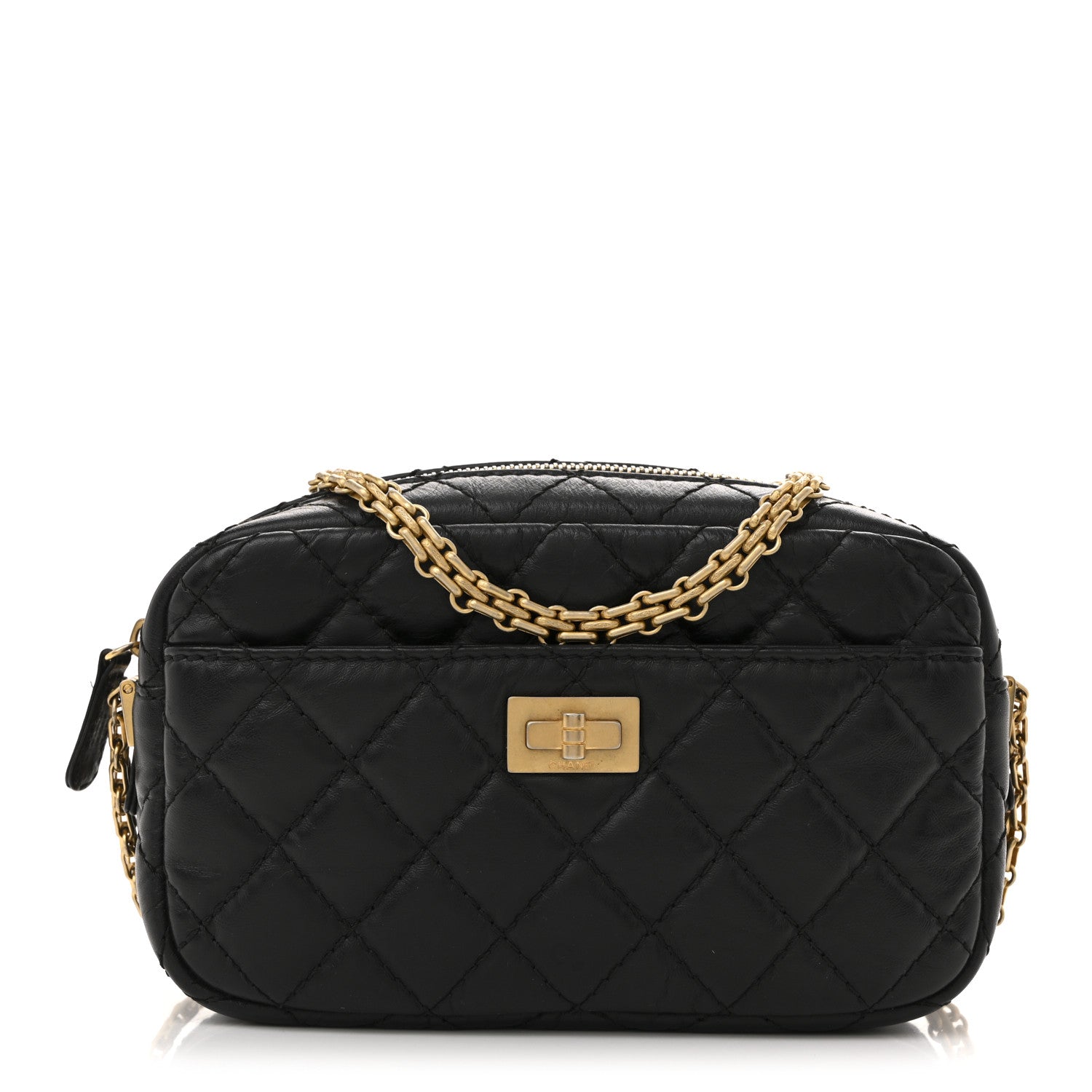 Aged Calfskin Quilted Mini Reissue Camera Case Black