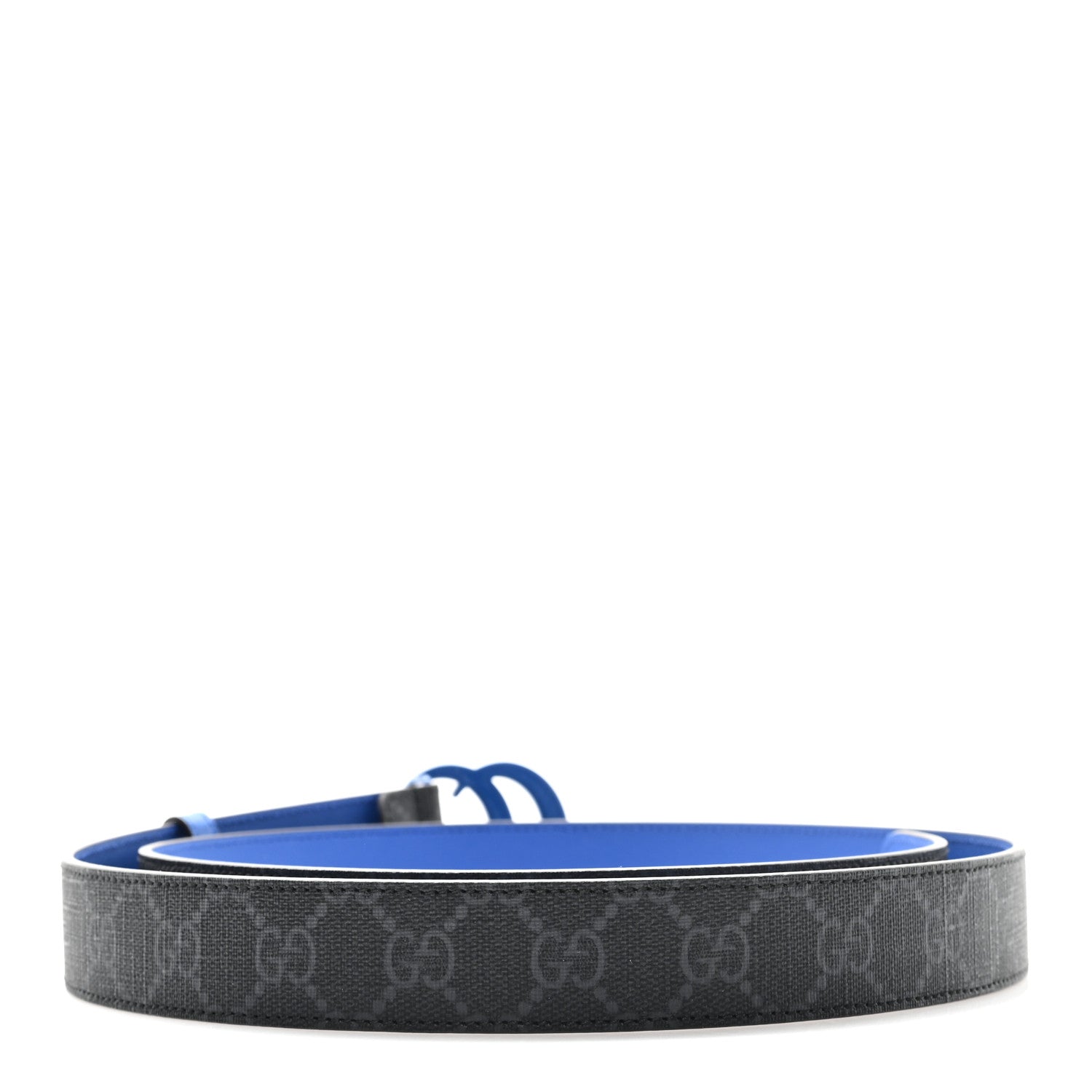 GG Supreme Monogram Plutone Calfskin Enamel Double G 30mm Belt 110 44 Black Metal Blue
