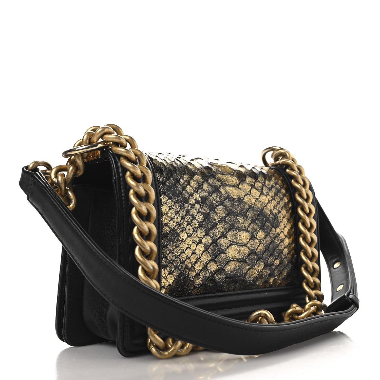Snakeskin Calfskin Small Boy Flap Gold