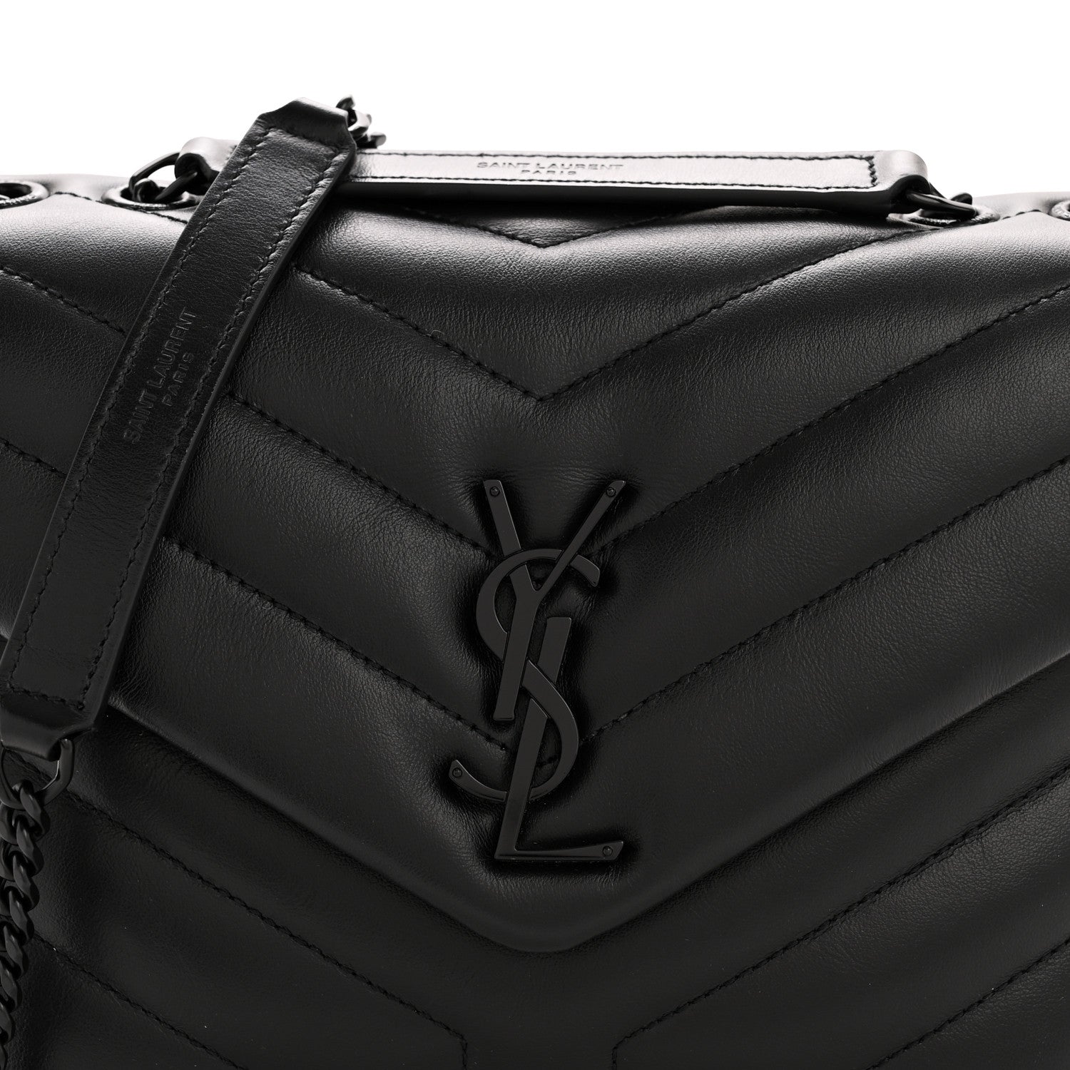 Calfskin Y Quilted Monogram Monochrome Small Loulou Chain Satchel Black