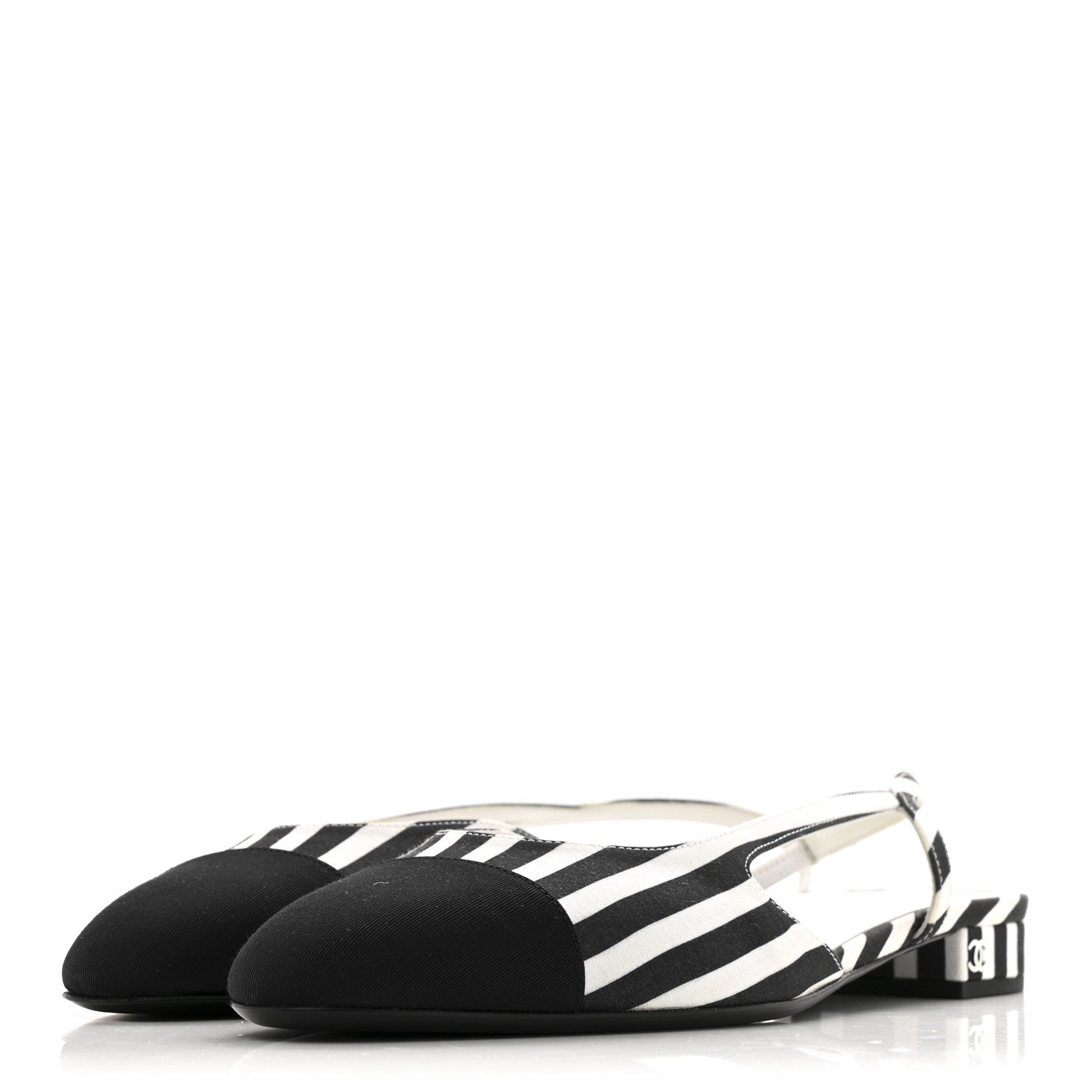 Fabric Grosgrain Cap Toe CC Slingback Flats 41 White Black