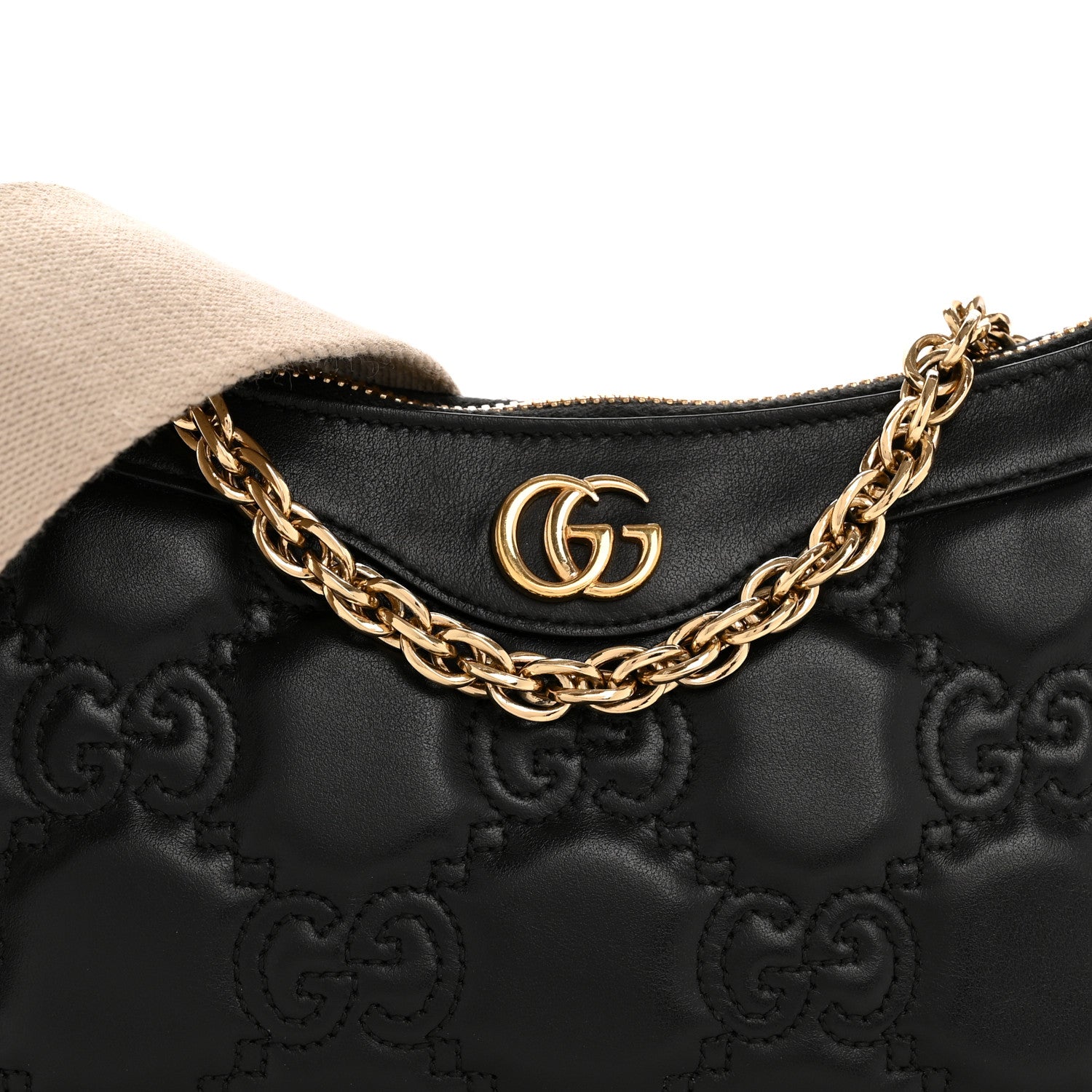 Calfskin GG Matelasse Chain Handbag Black Natural