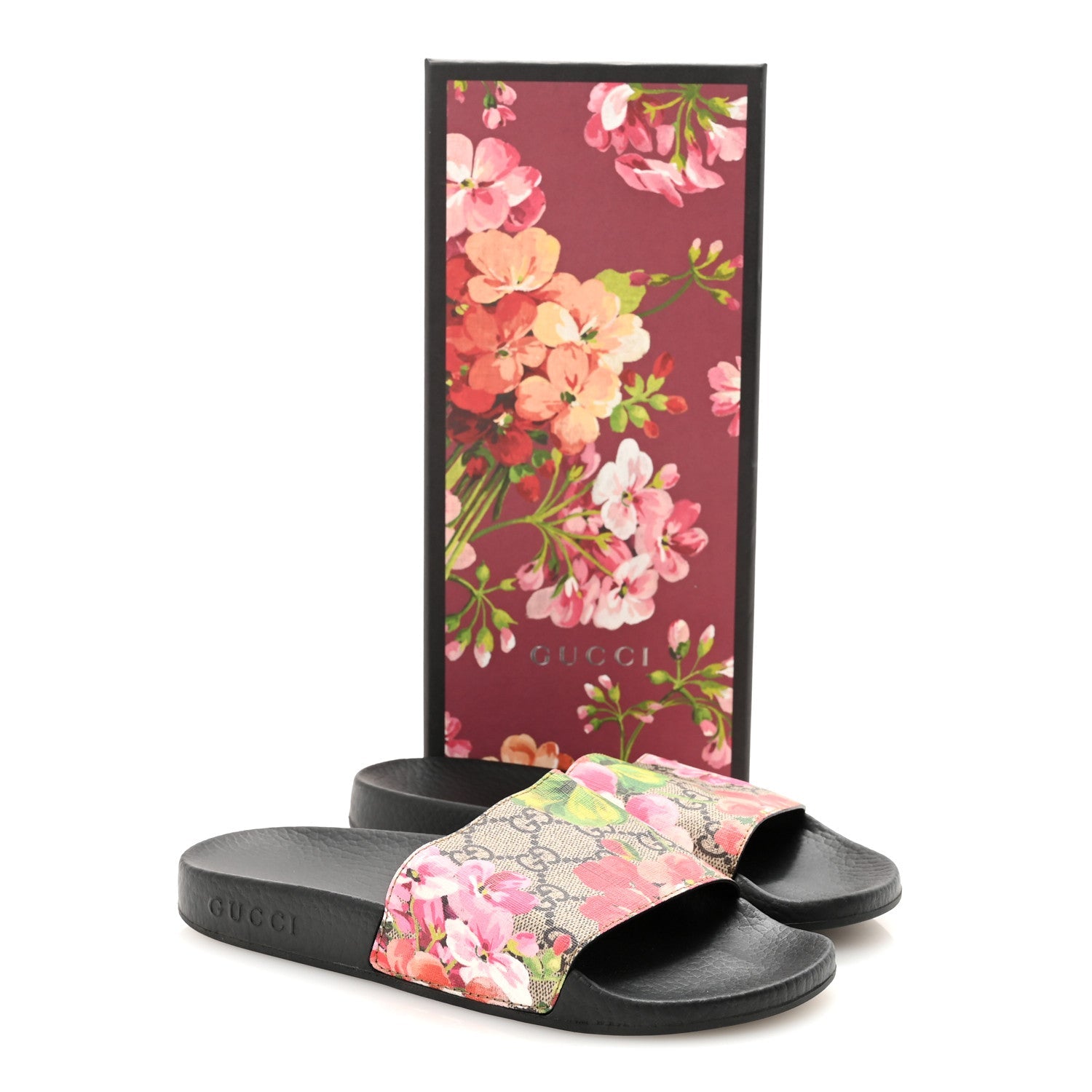 GG Supreme Monogram Blooms Slide Sandals 36 Beige Multicolor
