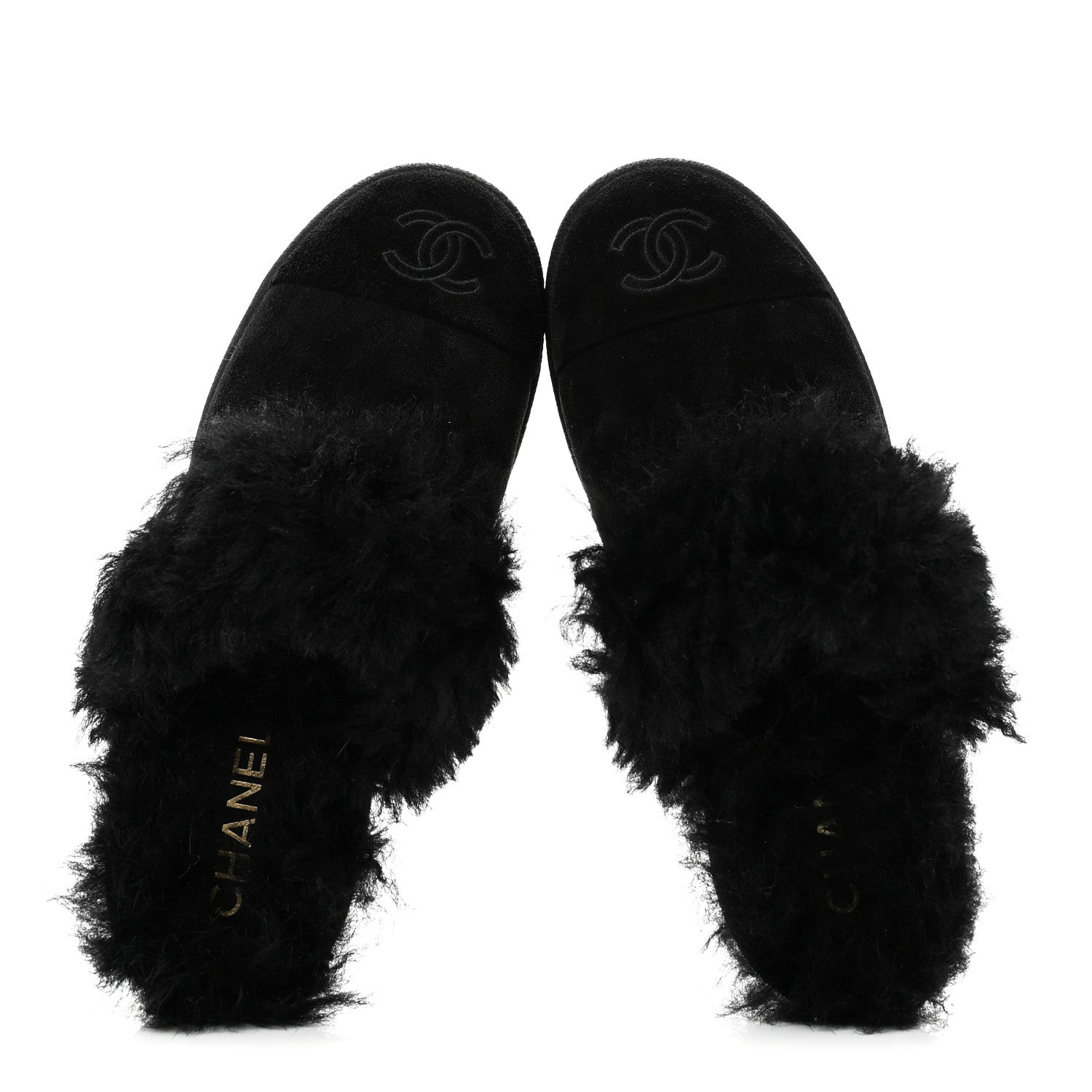 Suede Shearling CC Cap Toe Mules 36 Black