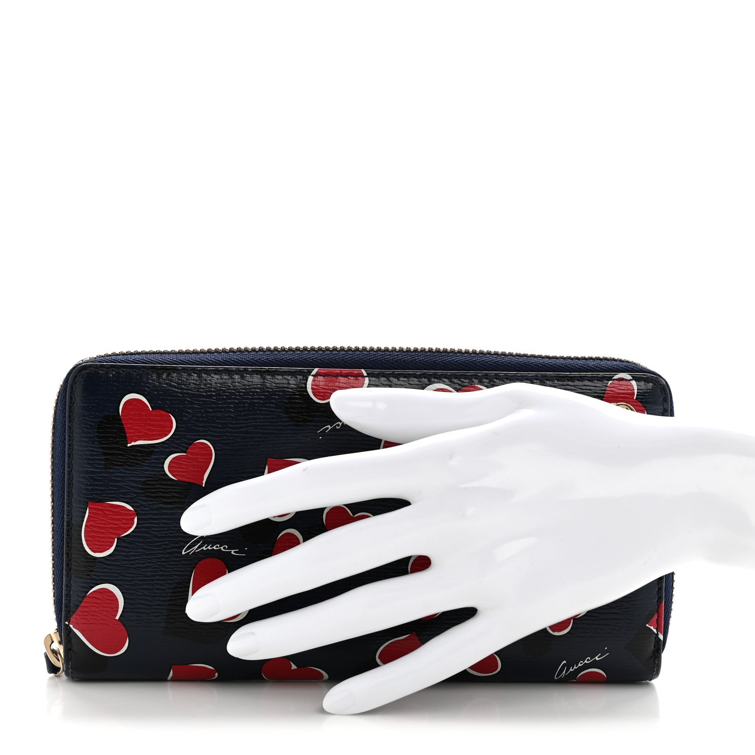 Calfskin Heartbeat Print Zip Around Wallet Blue
