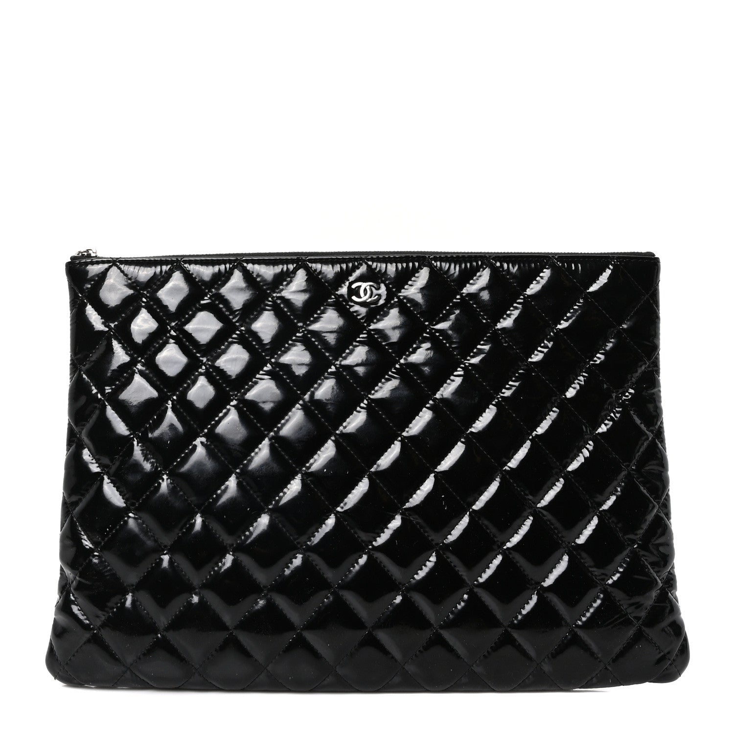 Patent Calfskin Quilted Large Cosmetic Case Black