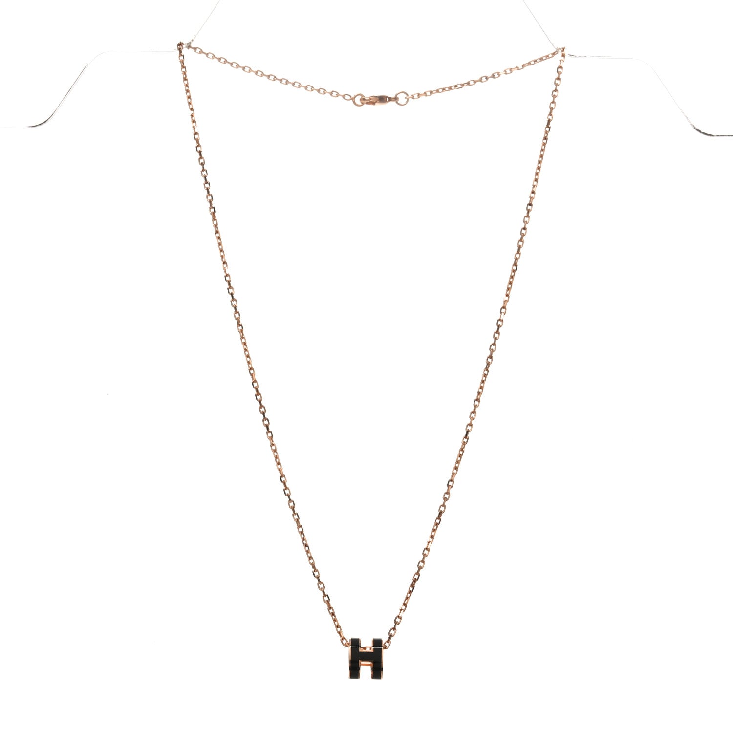 Lacquered Rose Gold Pop H Pendant Necklace Black