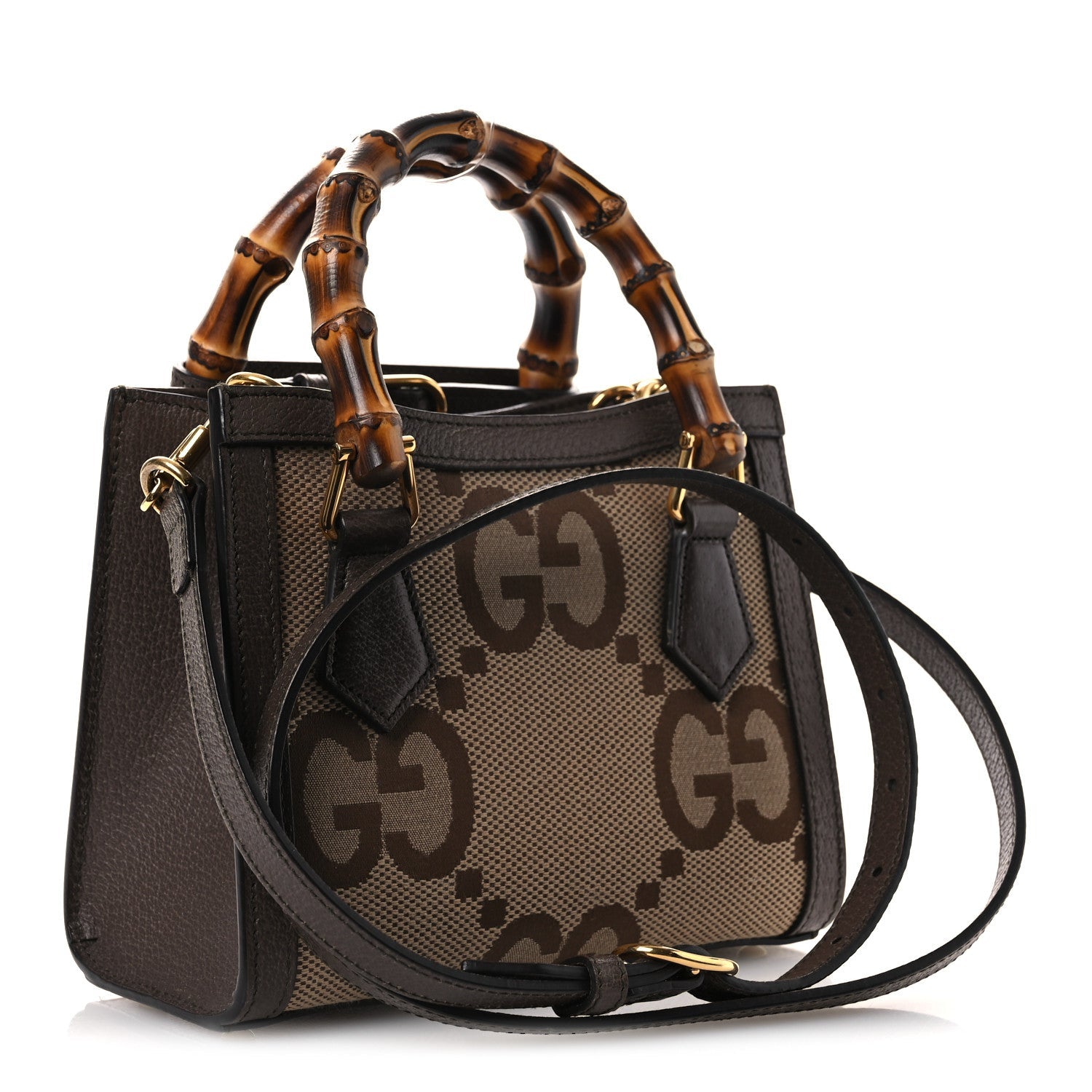 Monogram Jumbo GG Textured Dollar Calfskin Mini Diana Tote Bag Camel Ebony New Acero