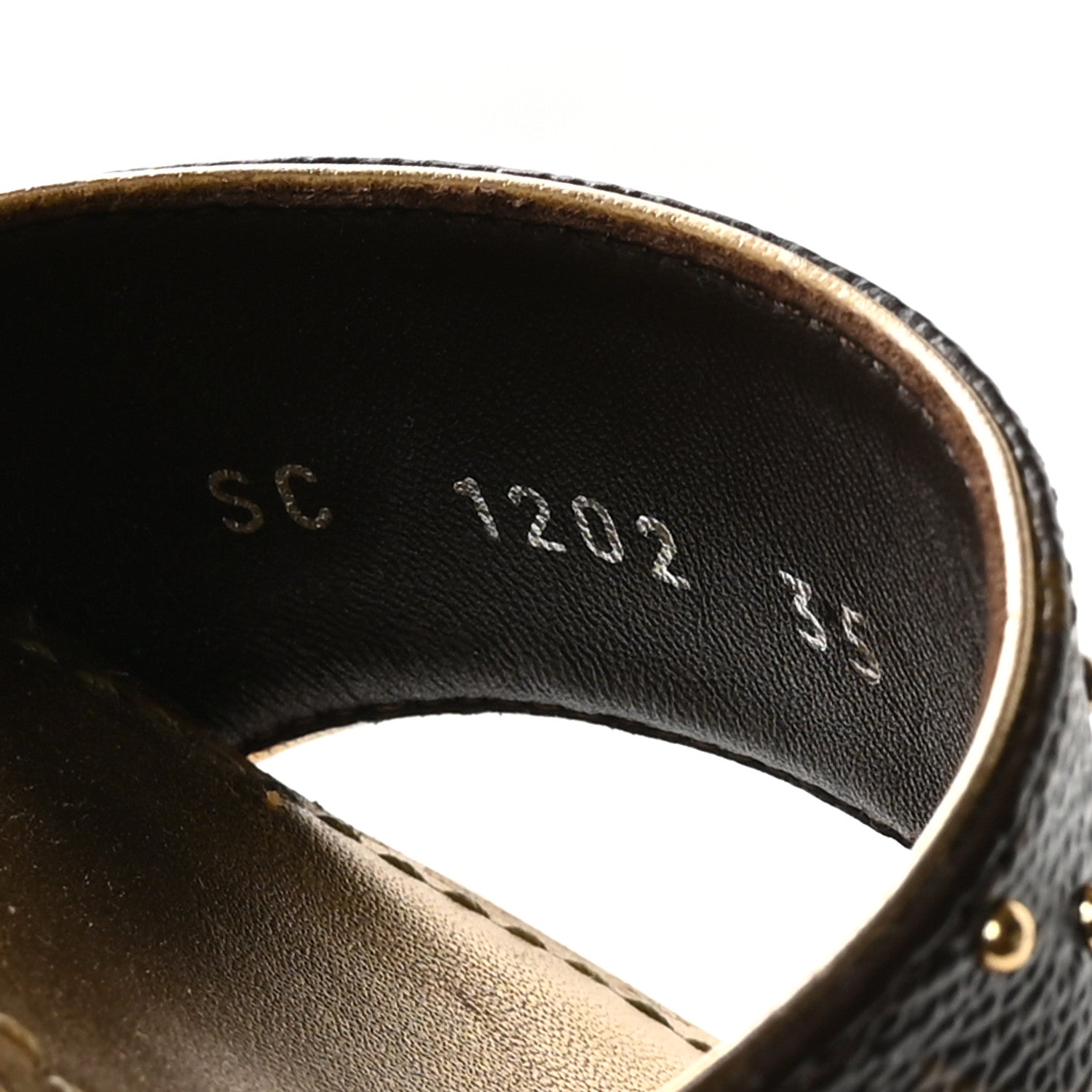 Metallic Monogram Calfskin Studded Wedge Sandals 35 Gold