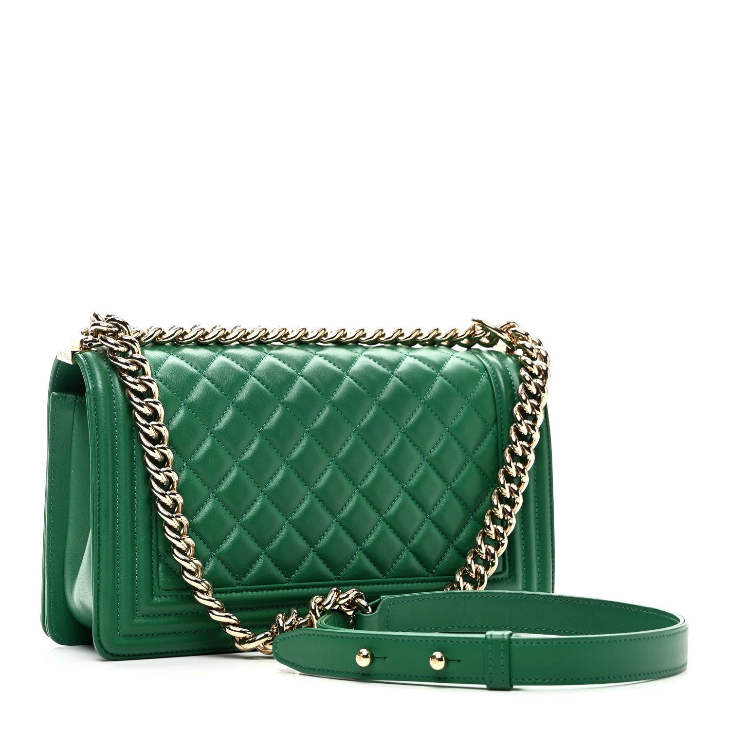 Calfskin Quilted Medium Boy Flap Green