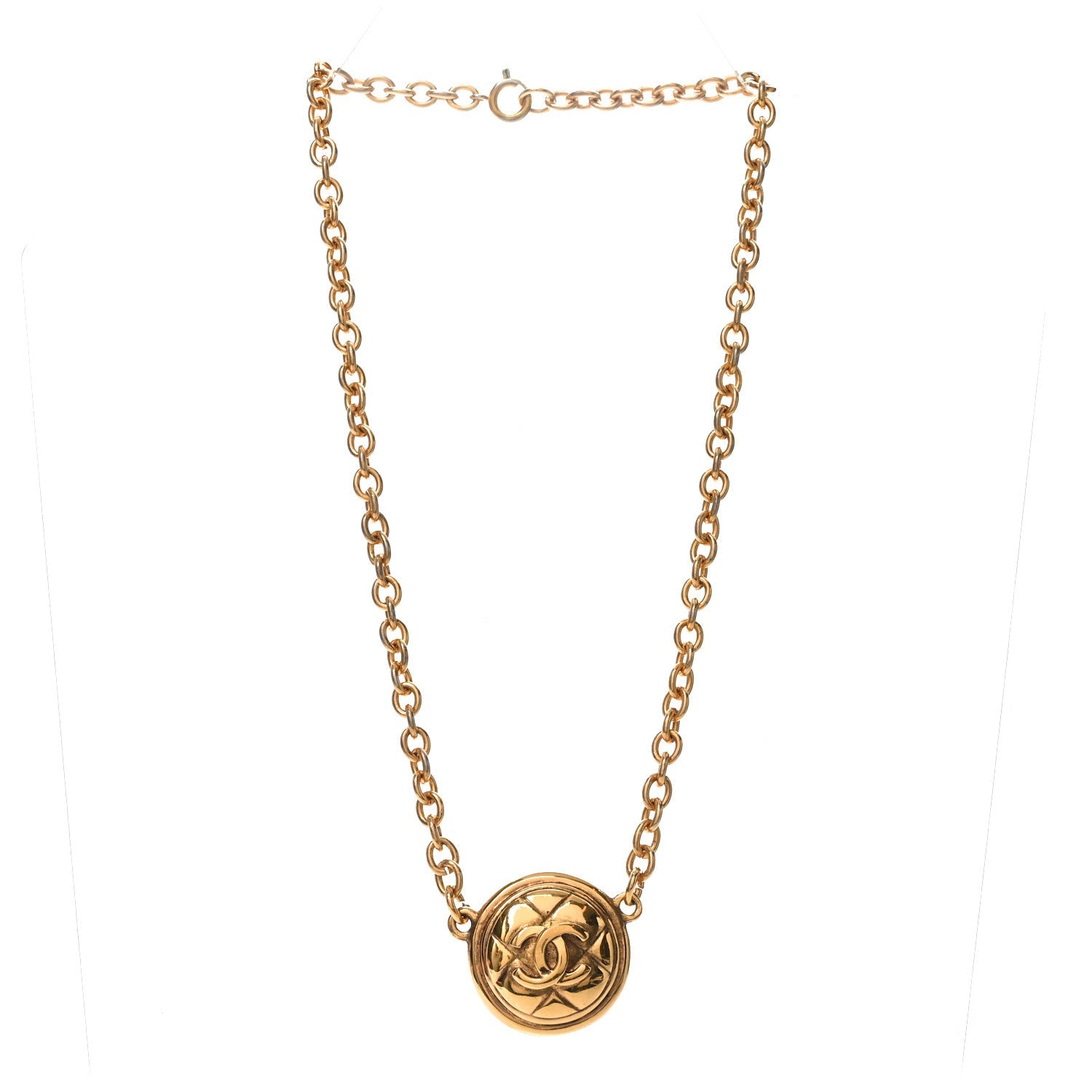 Quilted CC Pendant Chain Necklace Gold