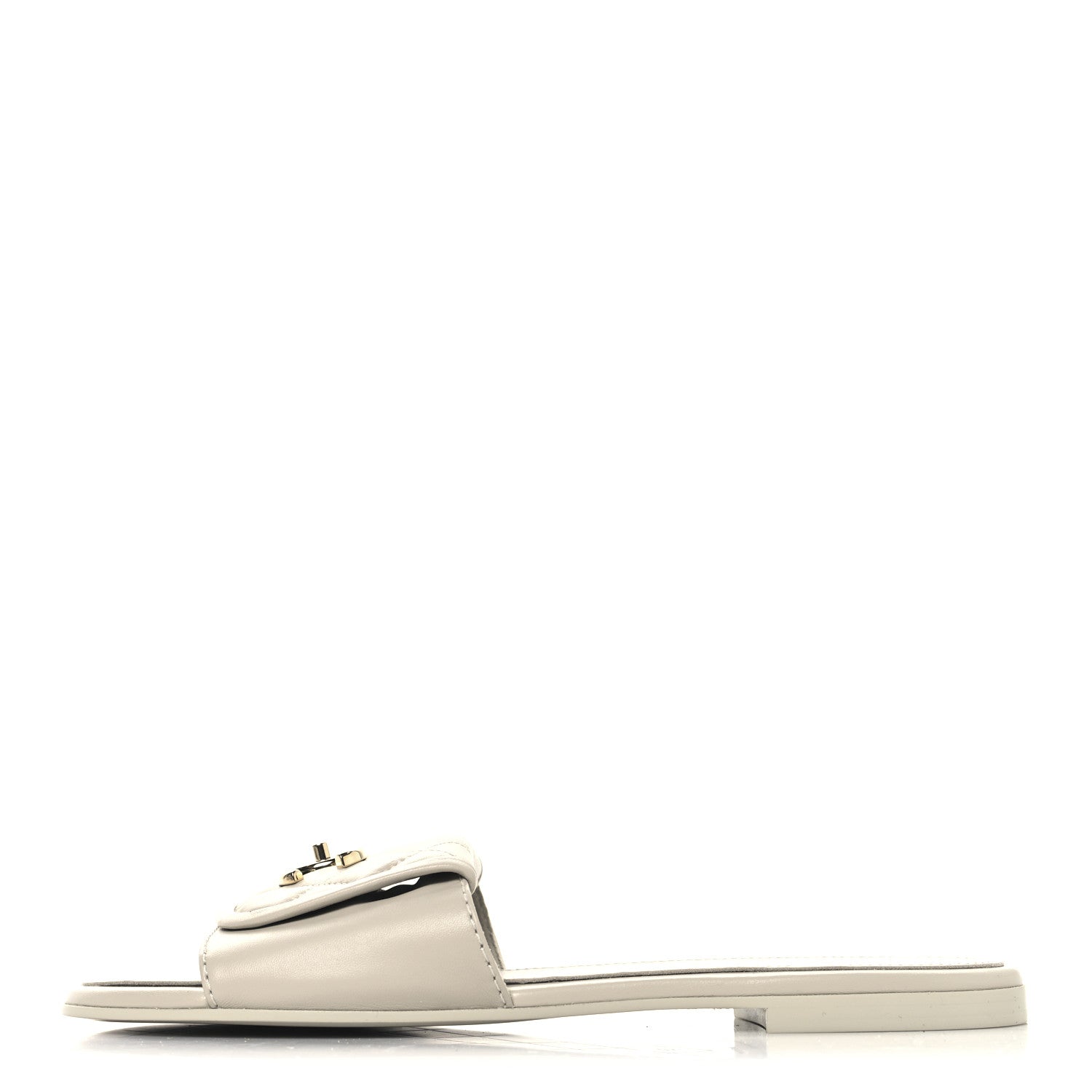 Lambskin Quilted Turnlock Flat Mules 39 Light Grey