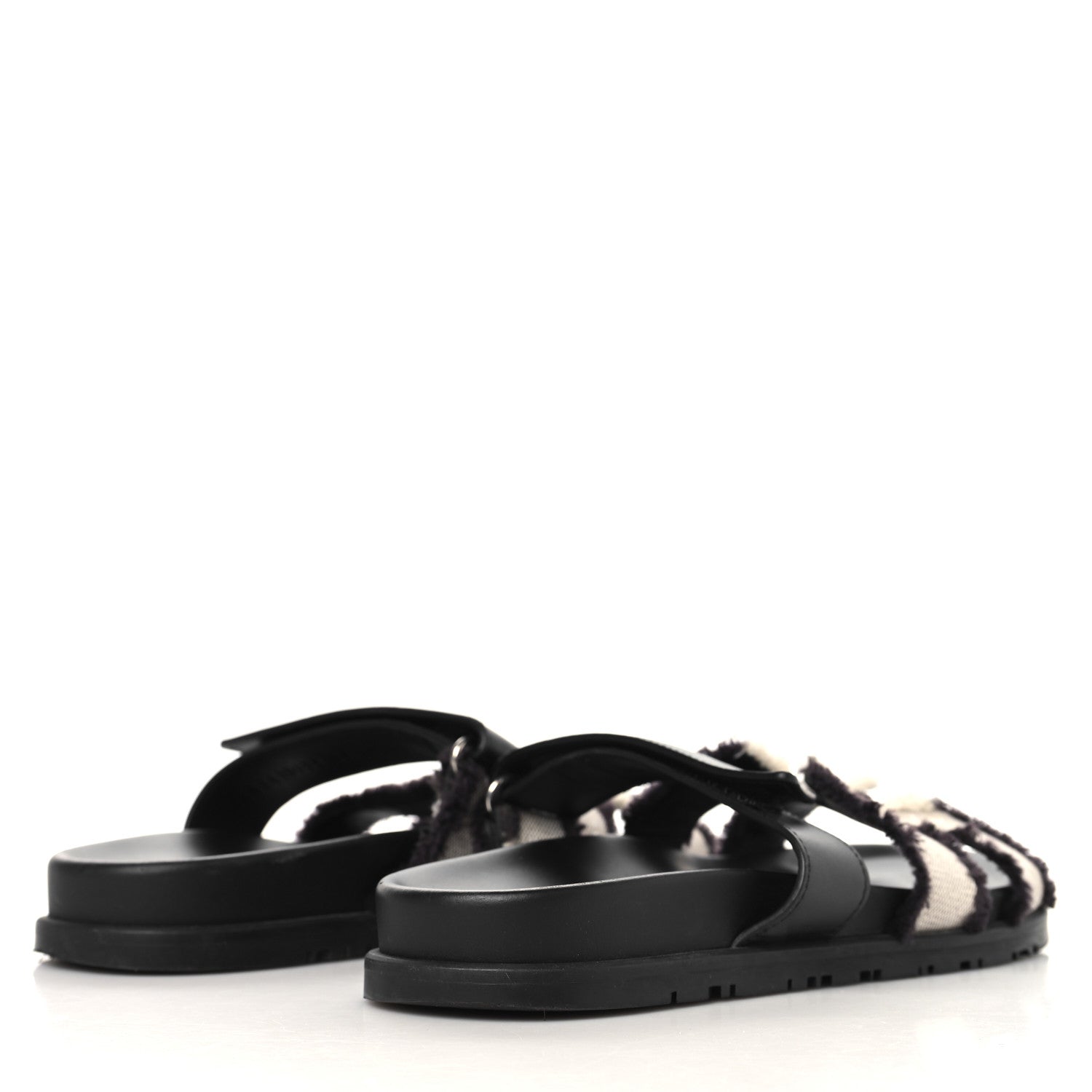 Techno Fringed H Canvas Caflskin Womens Chypre Sandals 38 Prunoir Black