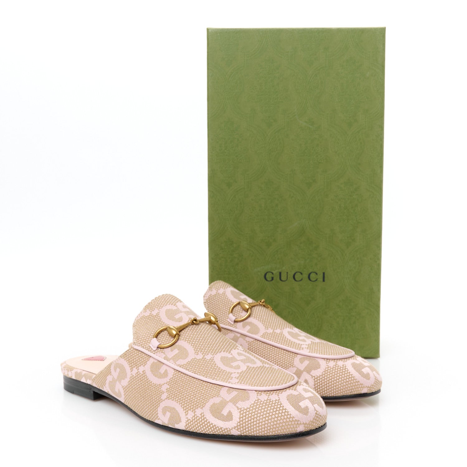 Monogram Macro GG Nappa Charlotte Womens Princetown Slippers 38.5 Beige Perfect Pink