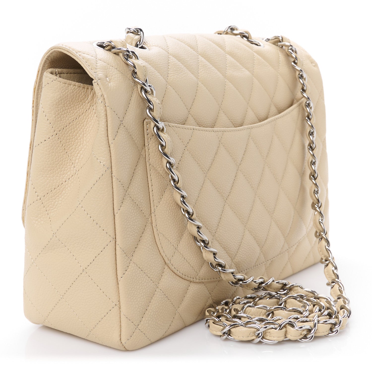 Caviar Quilted Jumbo Single Flap Beige Clair