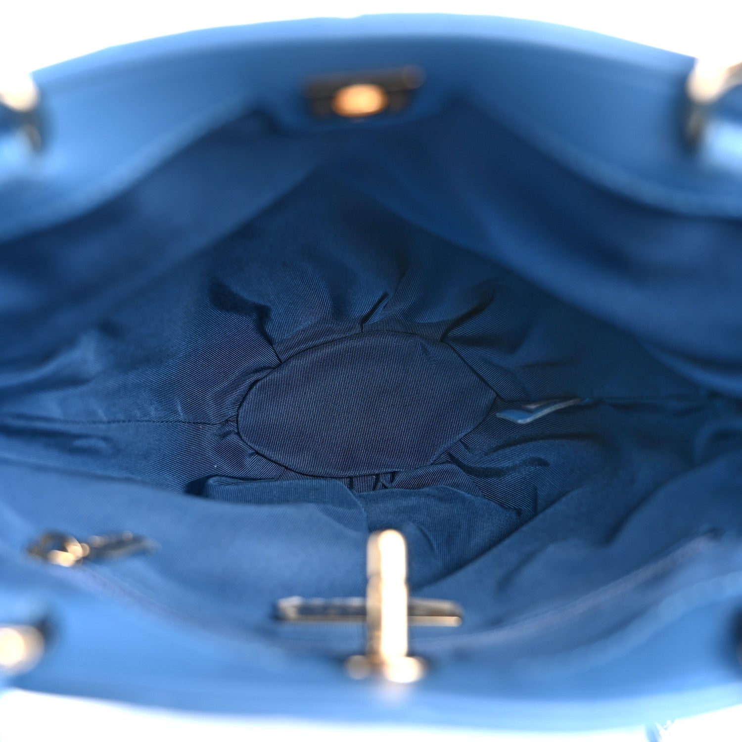 Calfskin Stitched Chain Top Handle Bucket Bag Blue