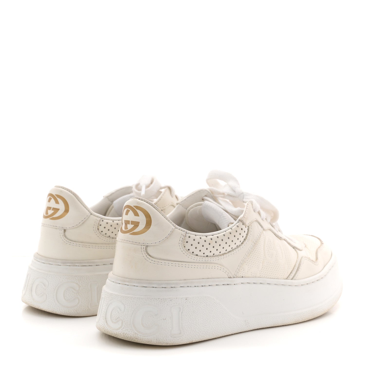 Calfskin GG Tennis Embossed Perforated Womens Platform 55mm Sneakers 37 Great White
