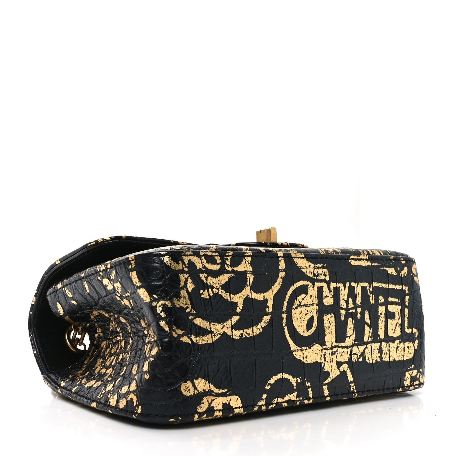 Calfskin Crocodile Embossed Graffiti 2.55 Mini Cocodile Reissue Flap Black Gold