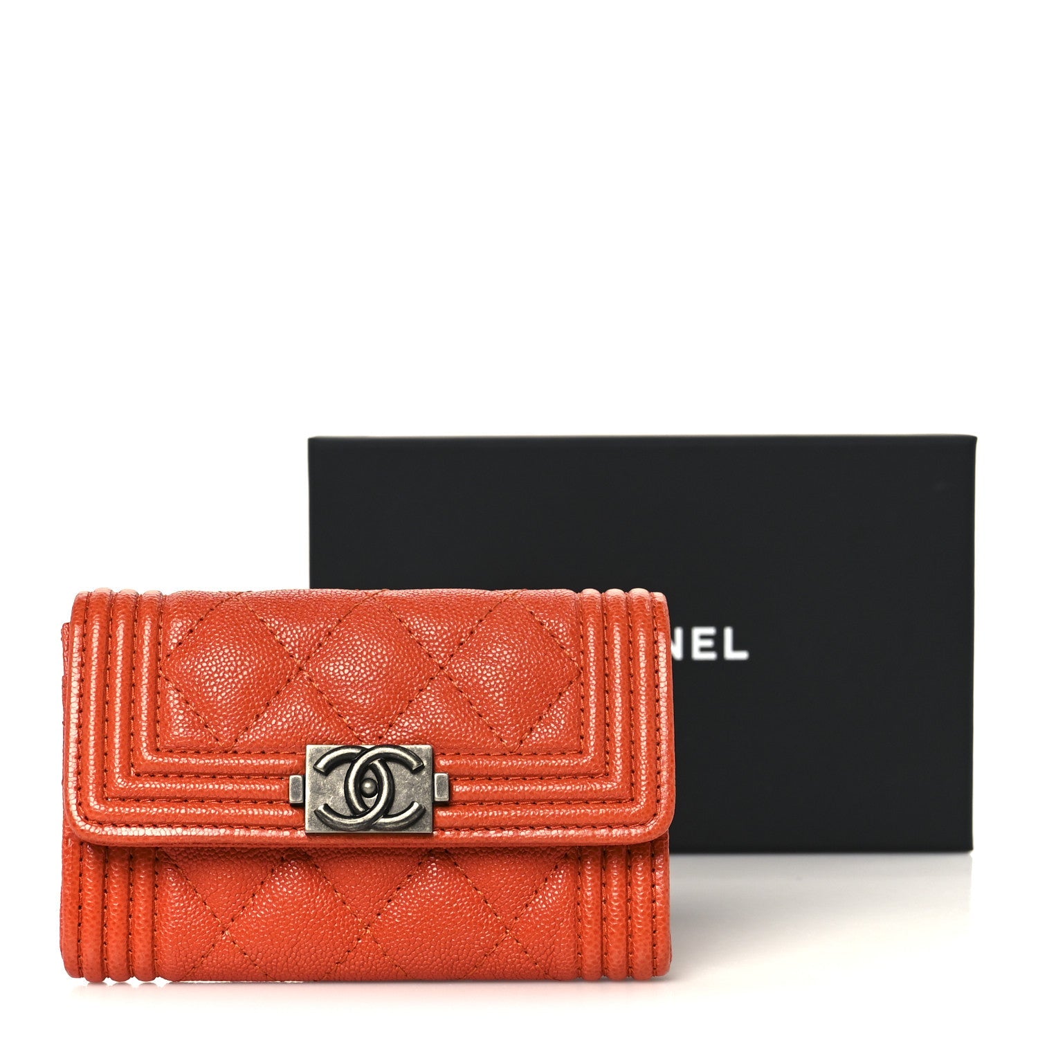 Caviar Quilted Boy Flap Card Holder Orange