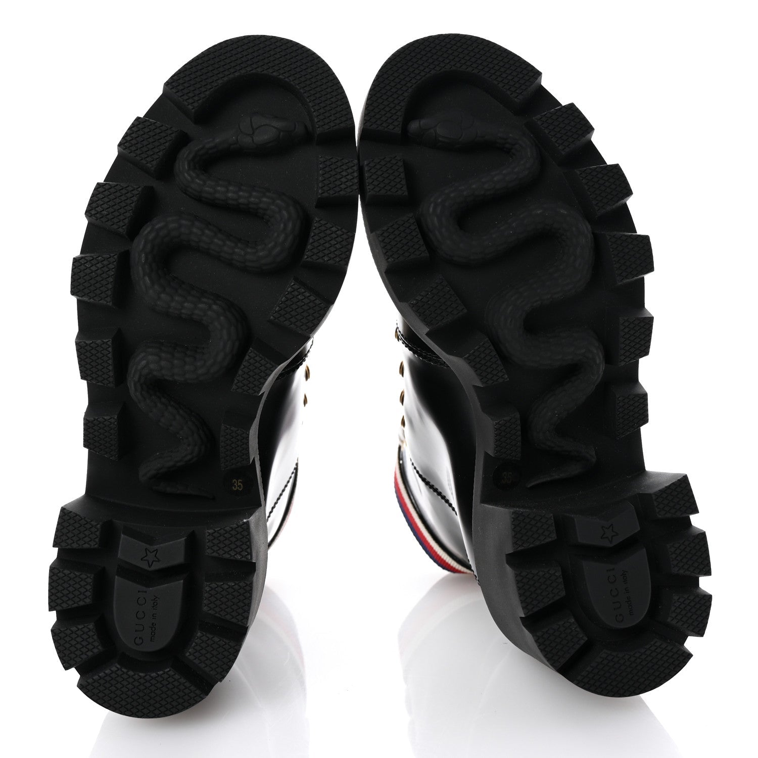 Calfskin Sylvie Web Lace Up Combat Boots 35 Black
