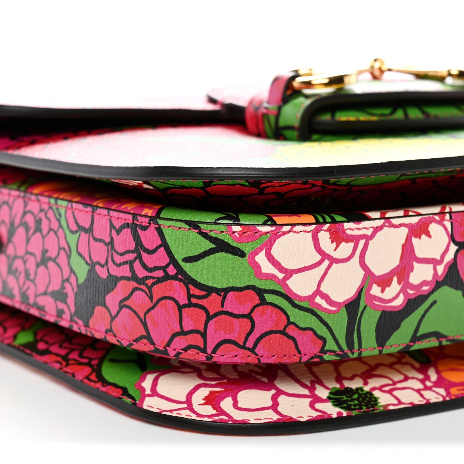 X KEN SCOTT New Shangai Calfskin Pomponica Print Horsebit 1955 Shoulder Bag  Multicolor Fuxia Pompon