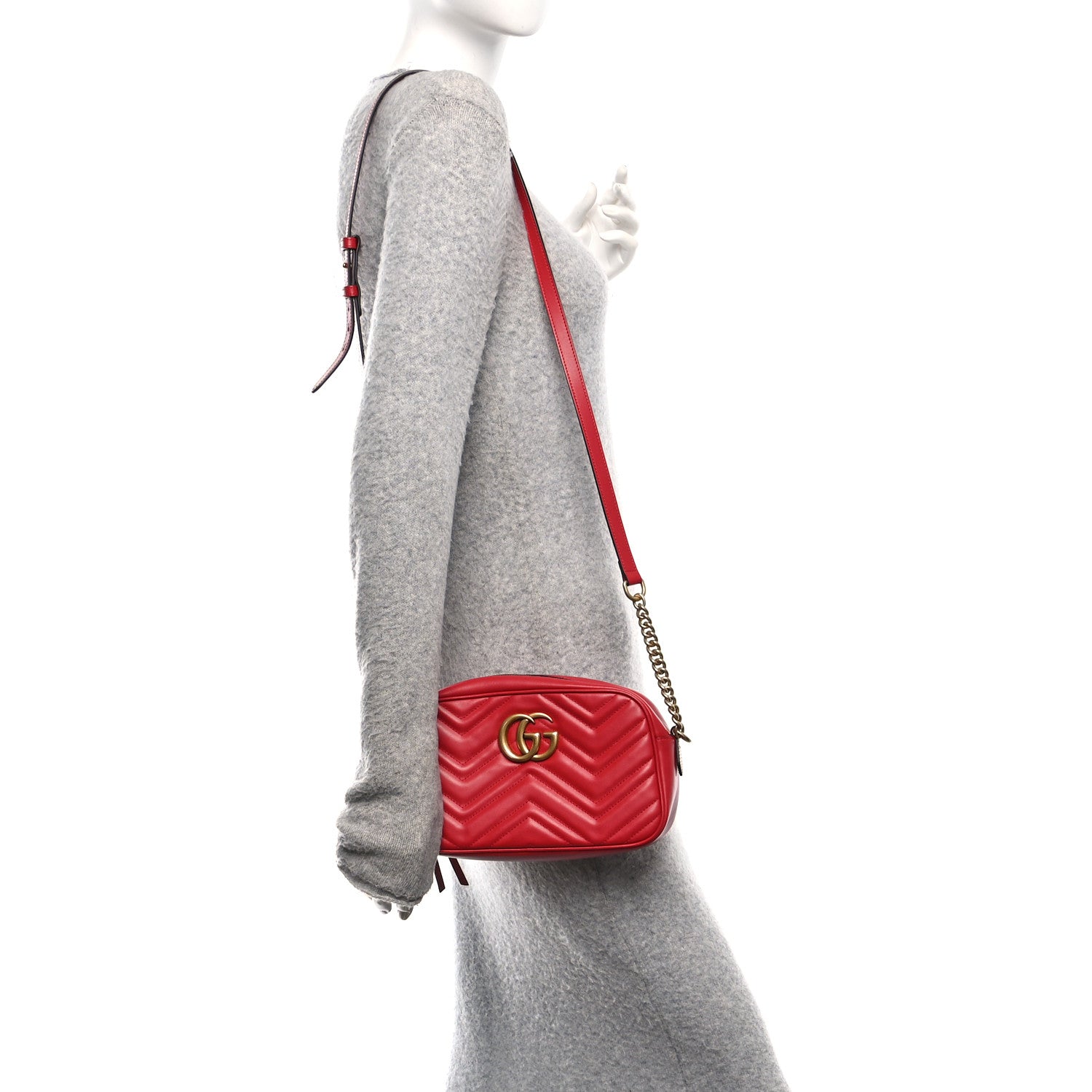 Calfskin Matelasse Small GG Marmont Chain Shoulder Bag Hibiscus Red