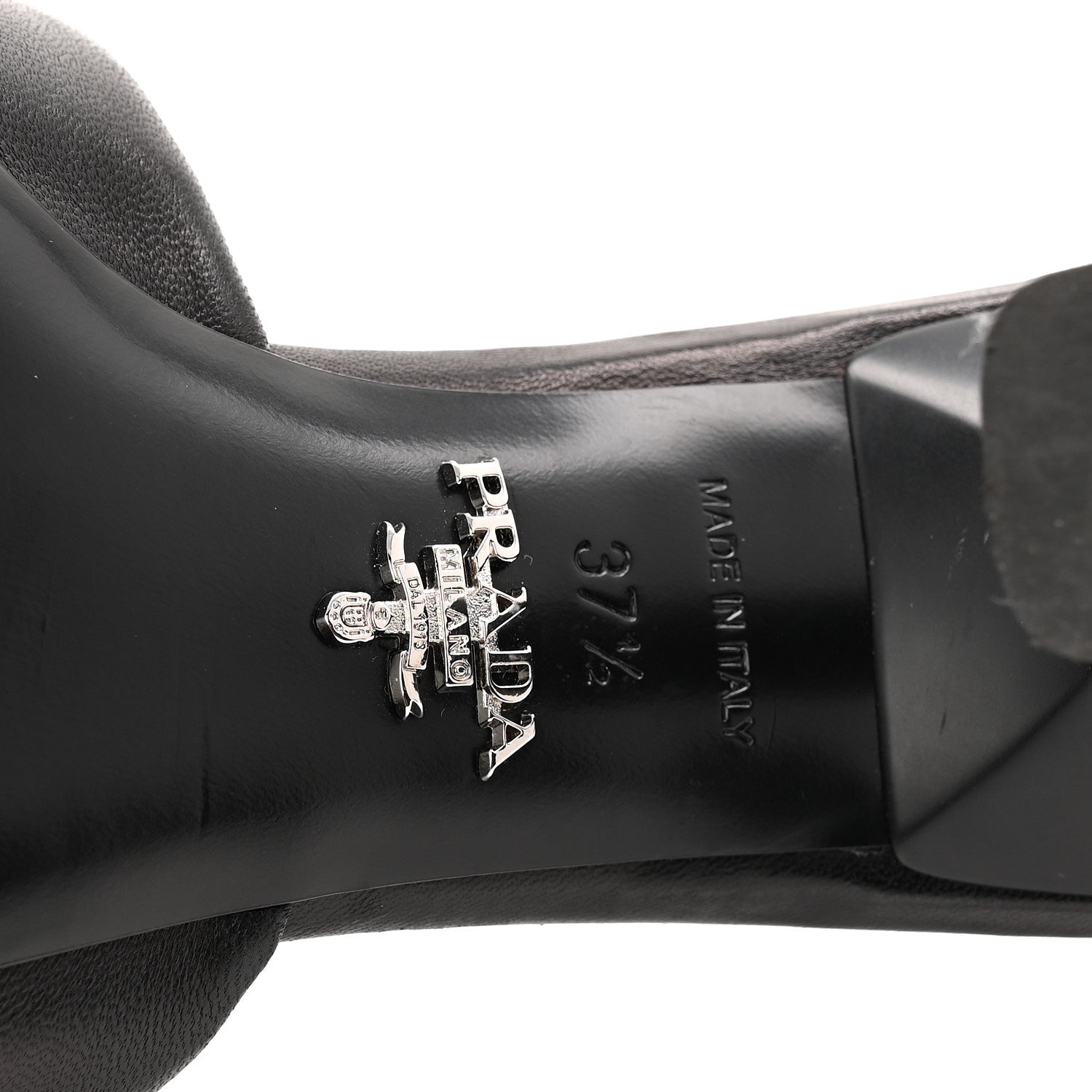 Nappa Soft Padded Metal Triangle Logo 65mm Slide Sandals 37.5 Black