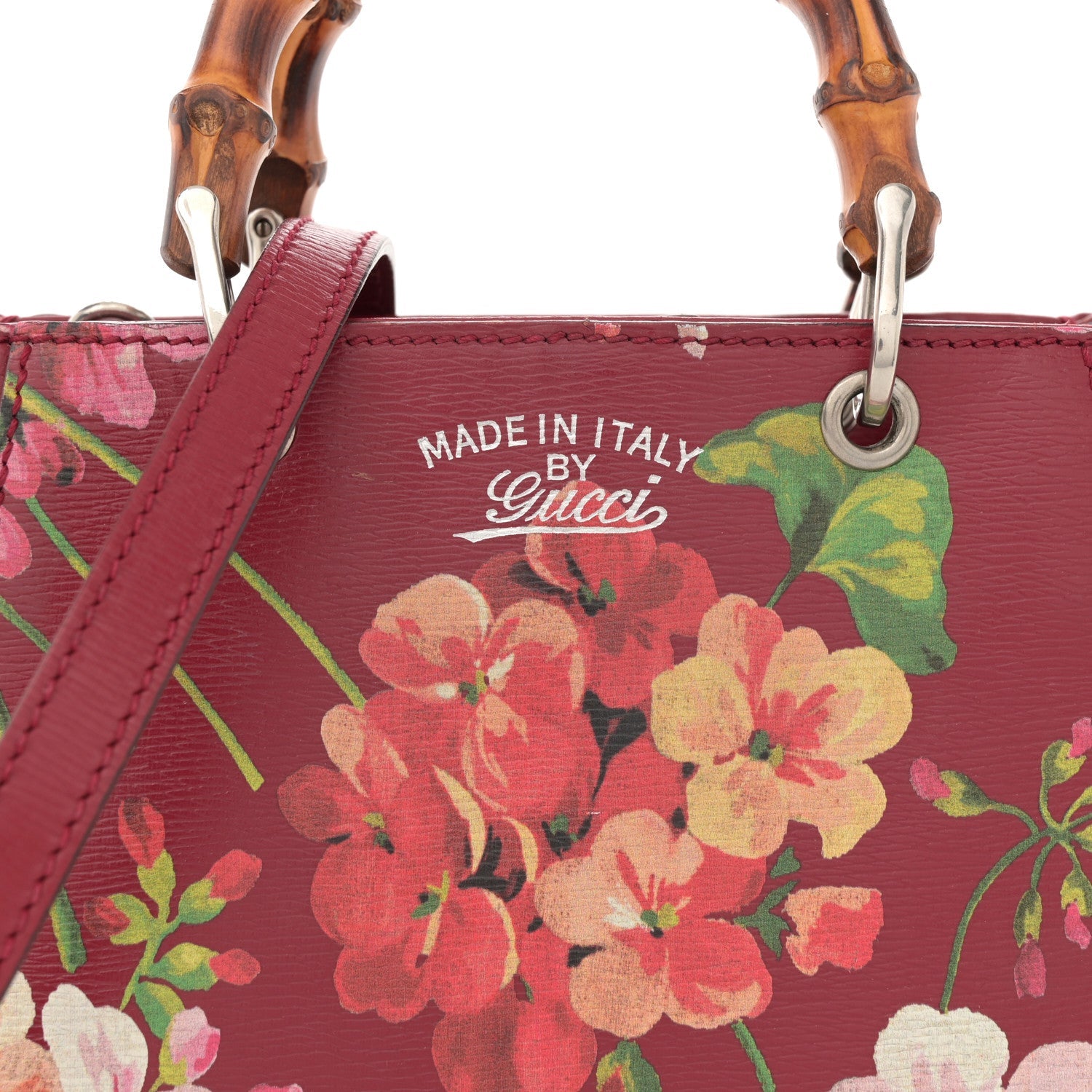 Shangai Calfskin Blooms Print Mini Bamboo Shopper Tote Romantic Cerise Multicolor