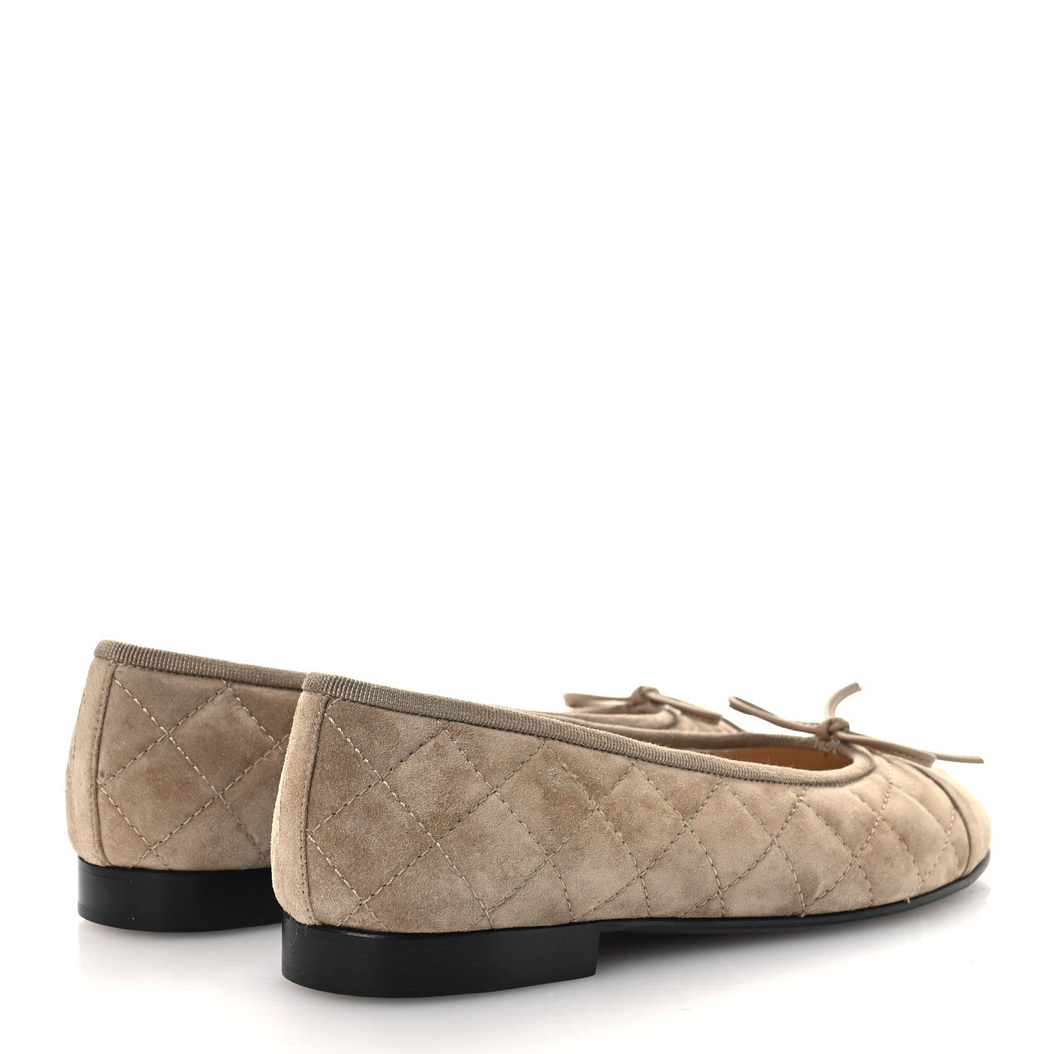 Suede Calfskin Quilted Cap Toe CC Ballerina Flats 36.5 Dark Beige