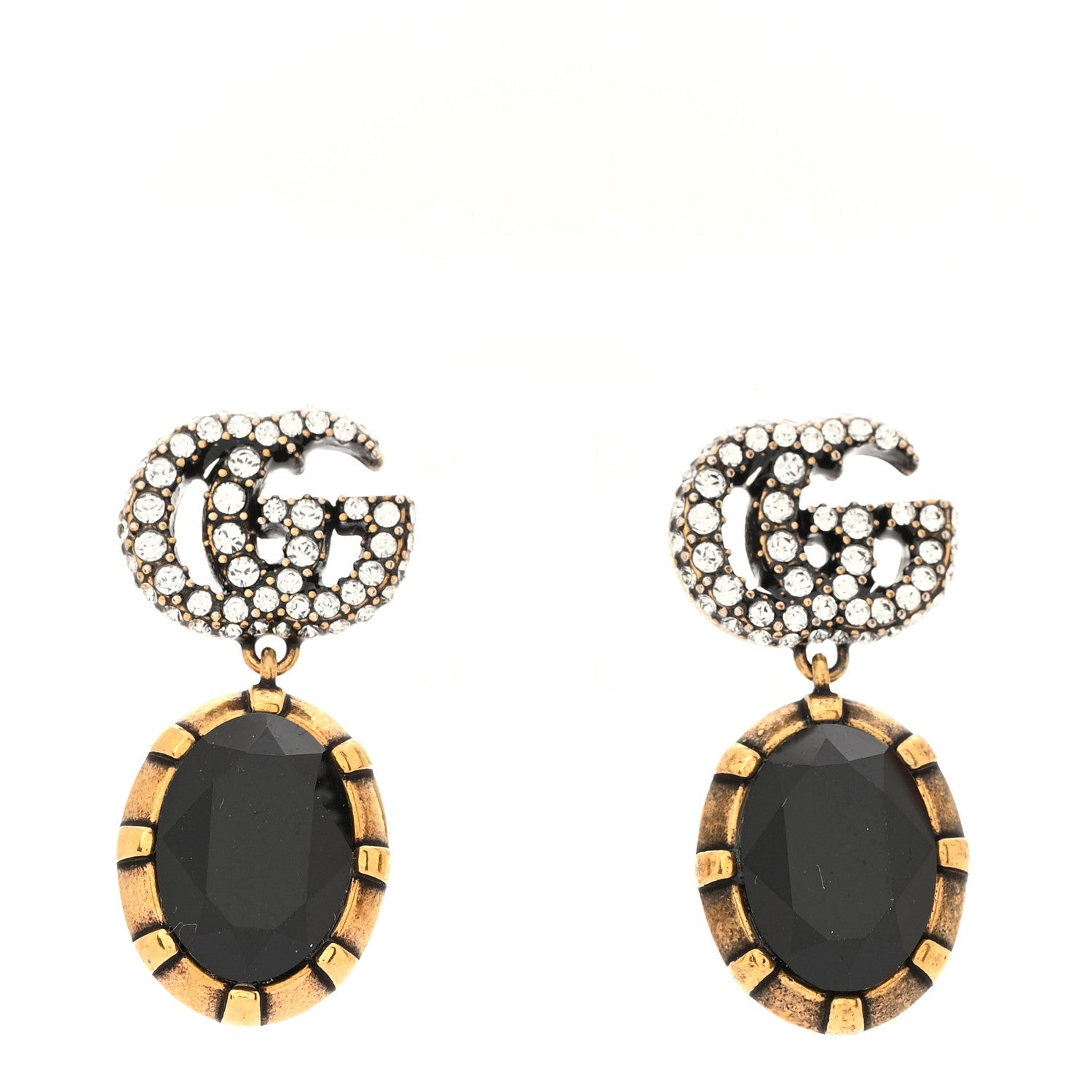 Crystal Double G Earrings Black Aged Gold