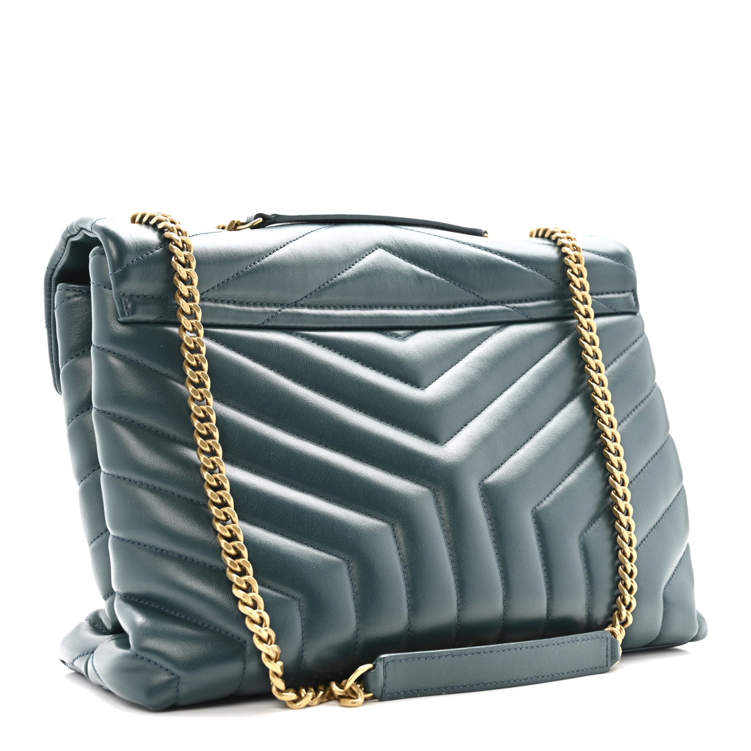 Calfskin Y Quilted Monogram Medium Loulou Chain Satchel Sea Turquoise