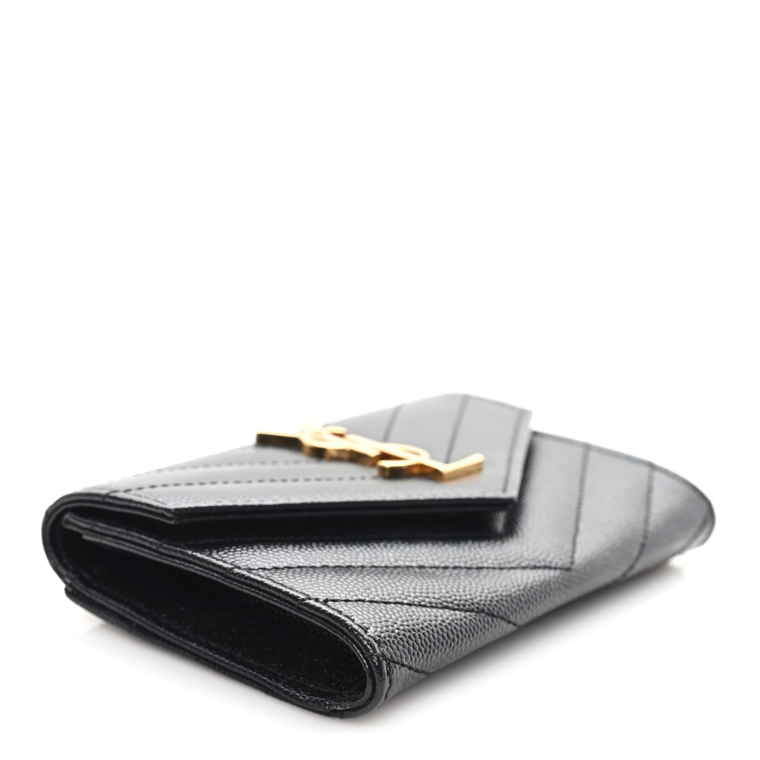 Grain De Poudre Matelasse Chevron Small Monogram Envelope Wallet Black