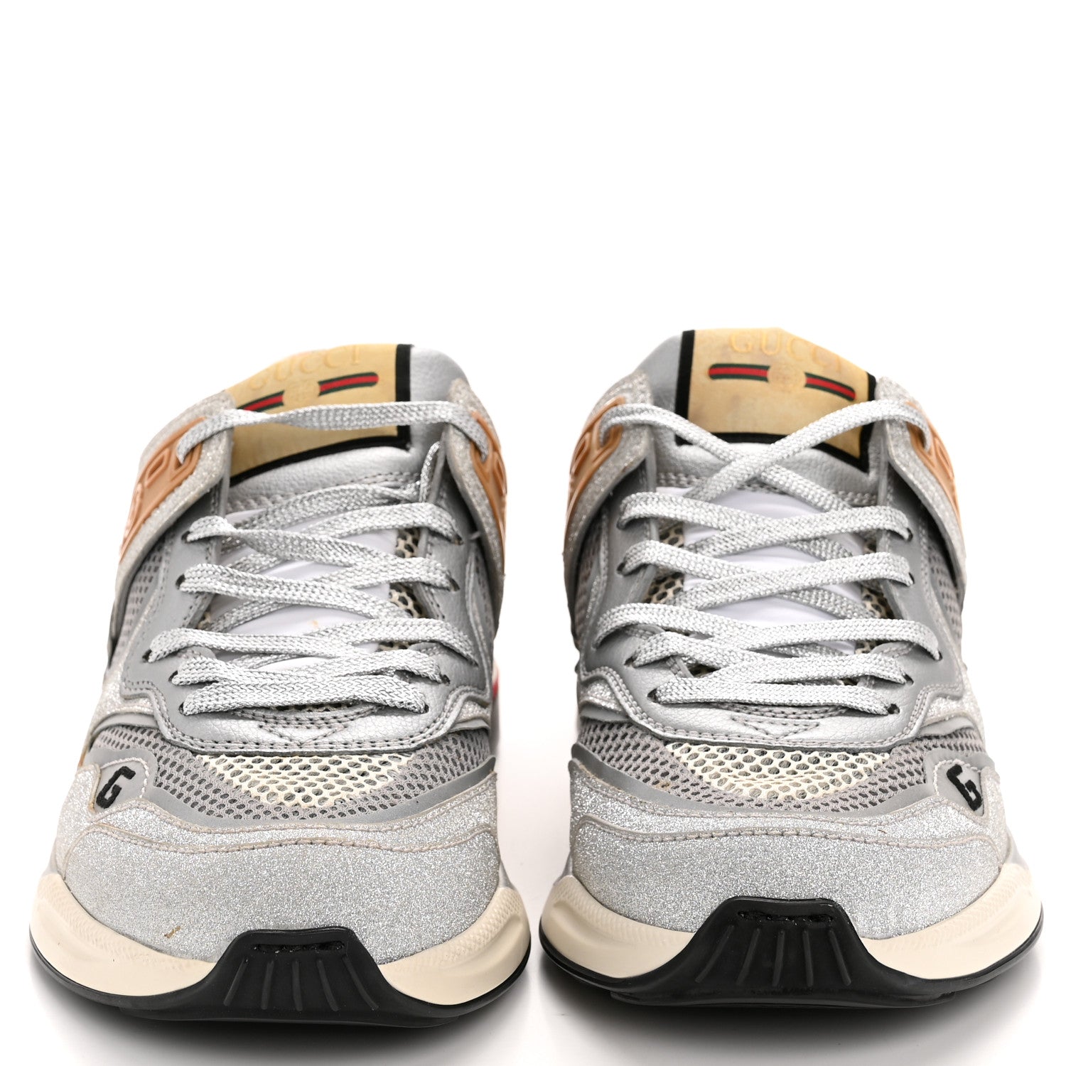 Metallic Calfskin Glitter Mesh Womens Ultrapace Sneakers 36 Silver Light Grey Mystic White