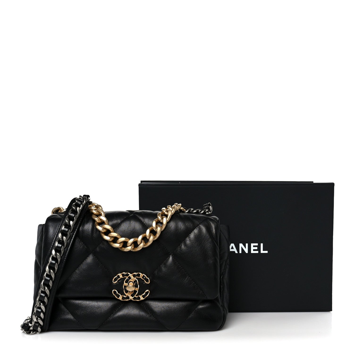 Lambskin Quilted Medium Chanel 19 Flap Black