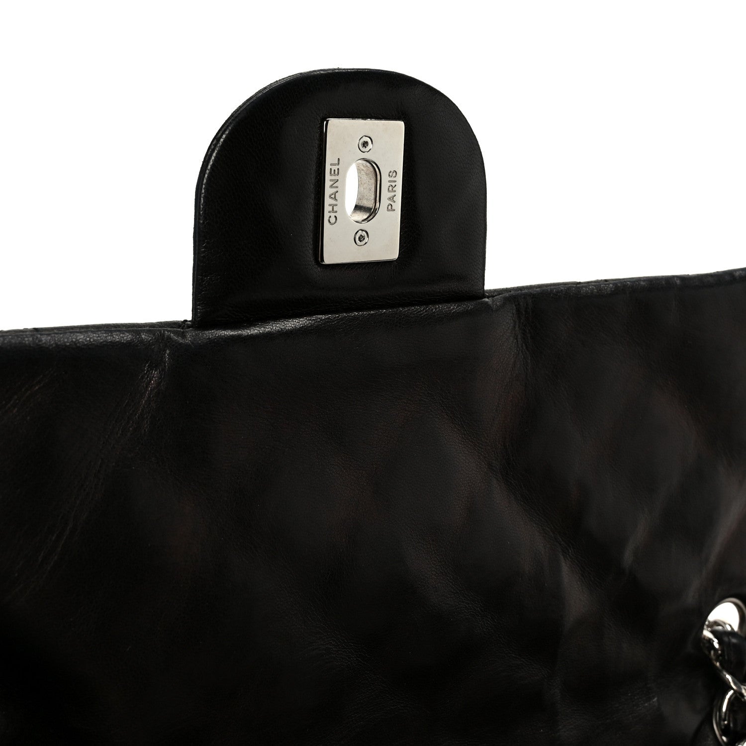 Washed Lambskin Quilted Maxi Single Flap Black