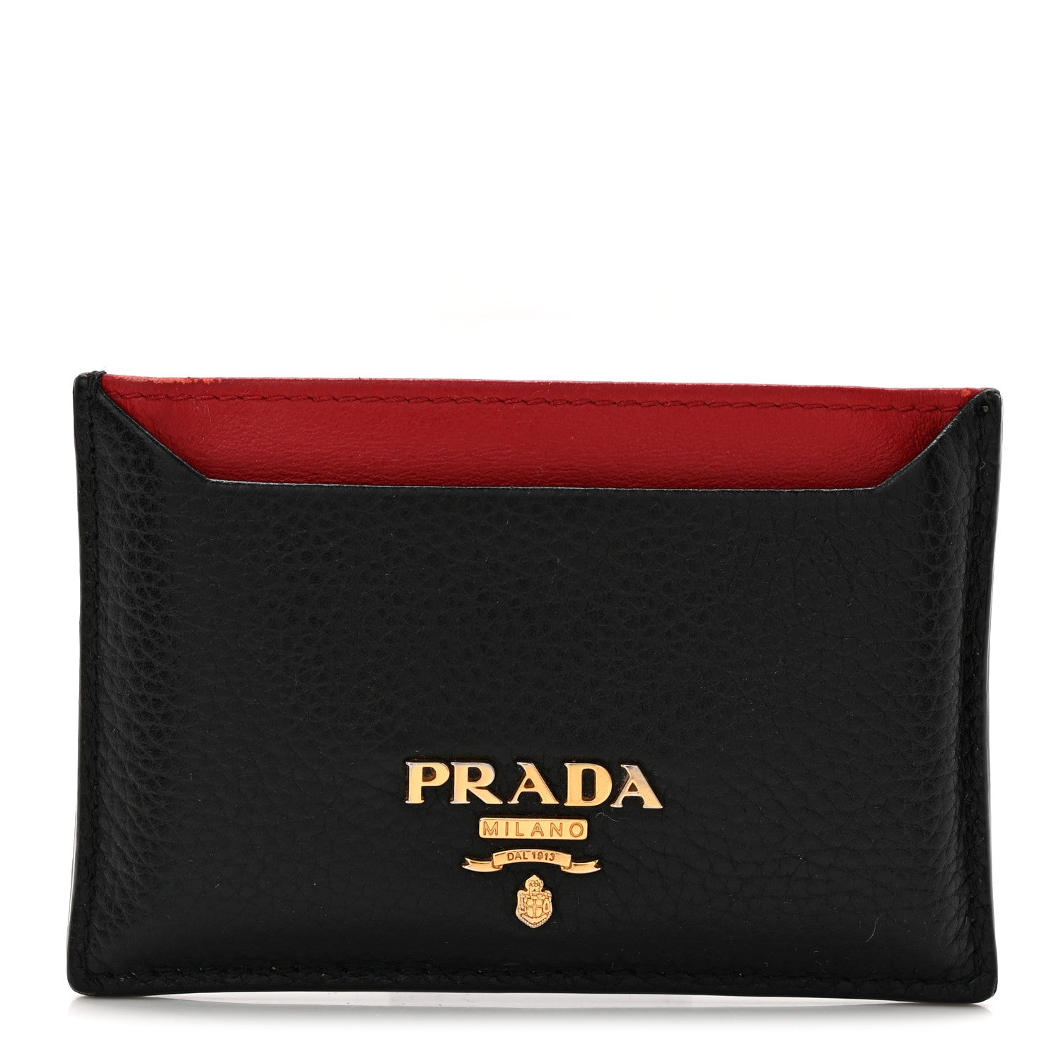 Vitello Grain Metal Card Holder Black Fuoco