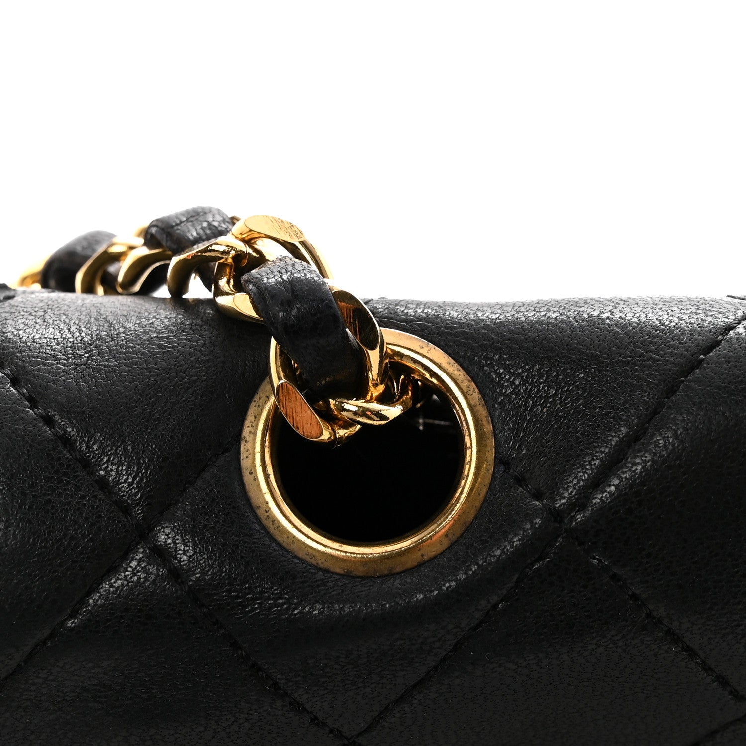 Lambskin Quilted Single Flap Black White