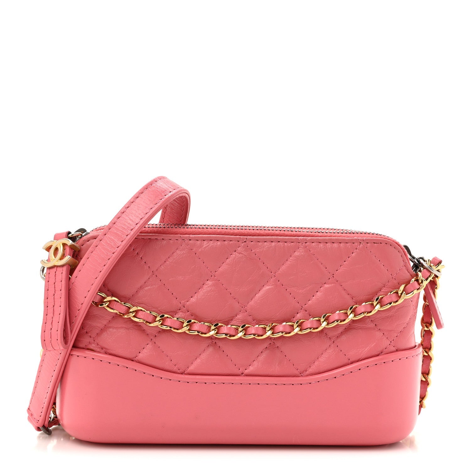 Aged Calfskin Quilted Small Gabrielle Clutch With Chain Pink