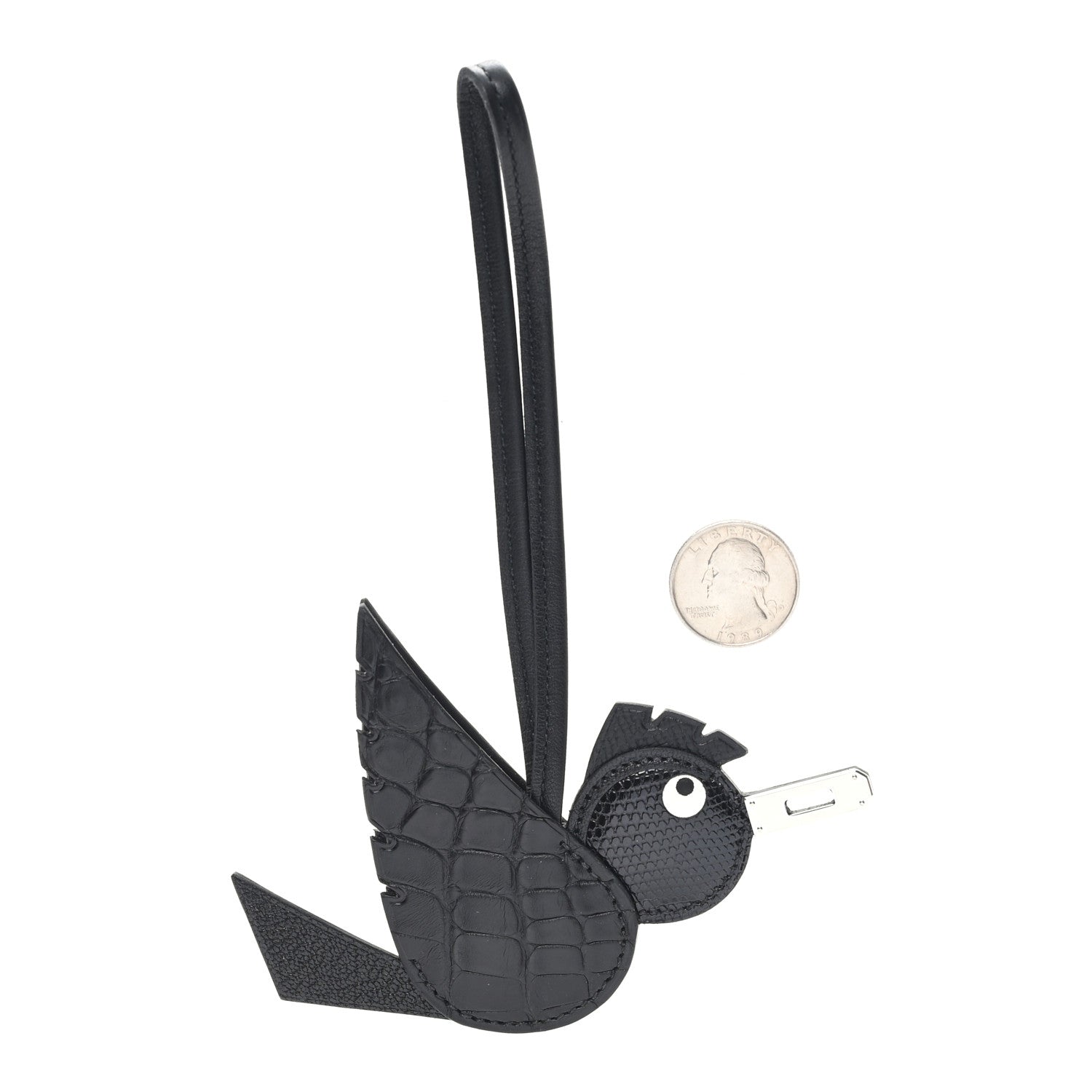 Epsom Chevre Mysore Swift Alligator Lizard Birdy Bag Charm Black