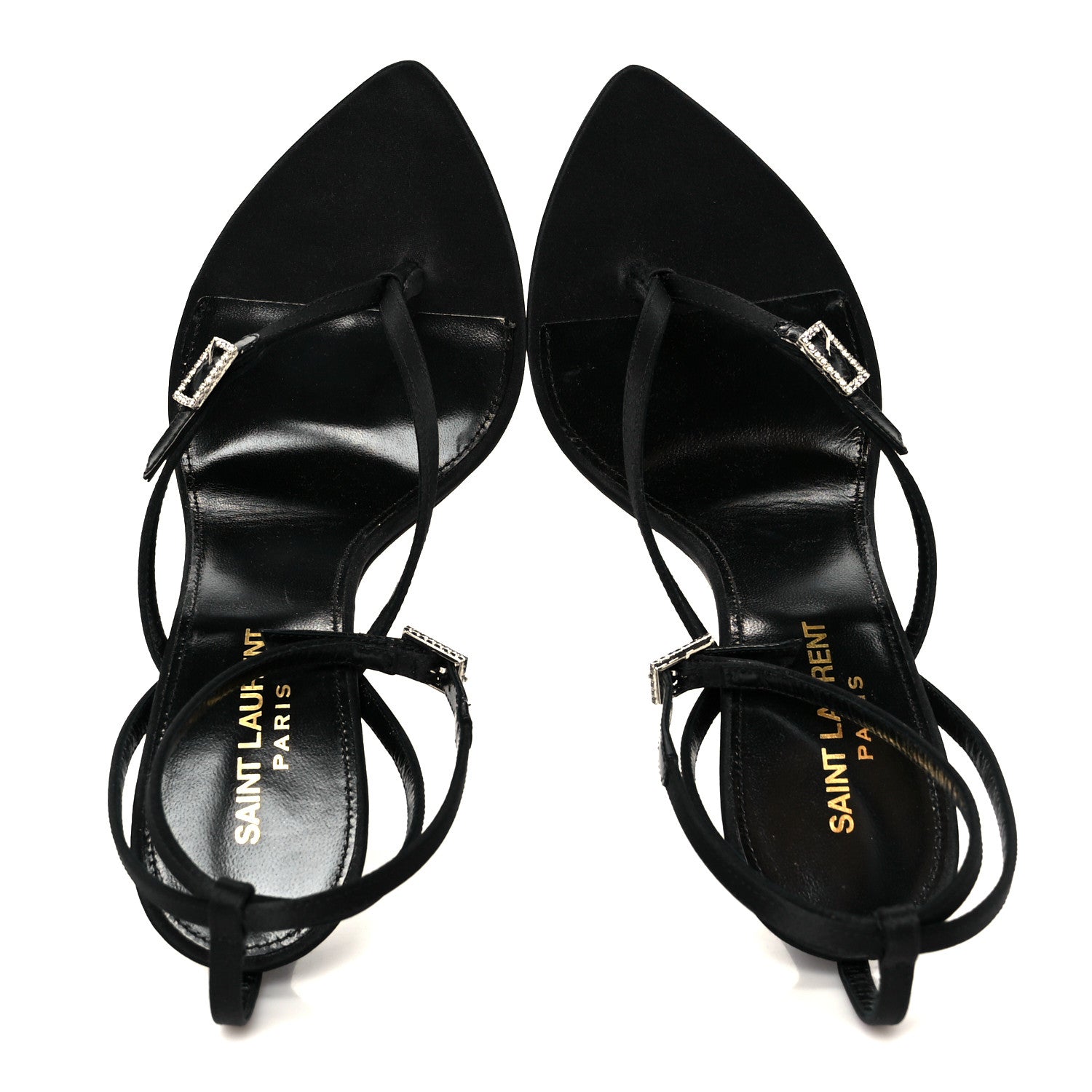 Crepe Satin Crystal Nadja 105 Ankle Strap Sandals 37 Black