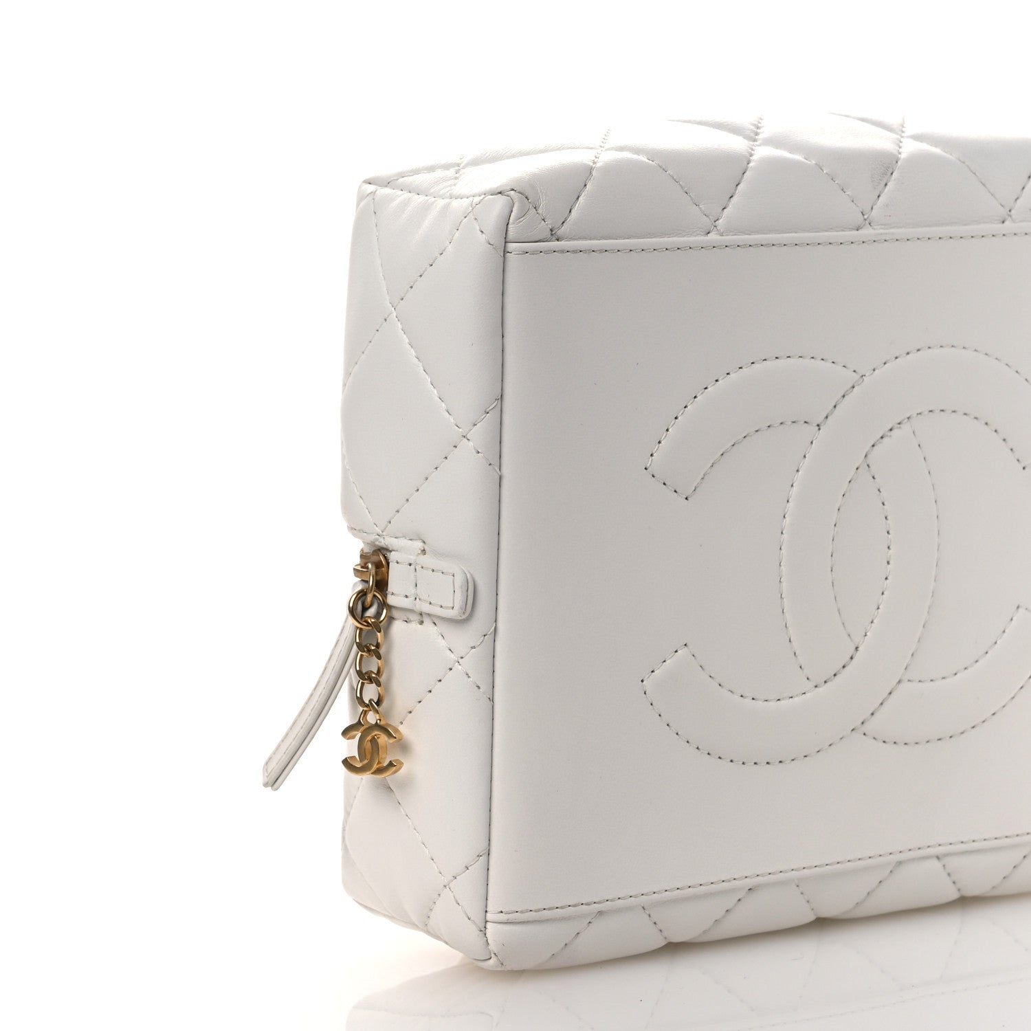 Calfskin Quilted Square Top Handle Vanity Case White